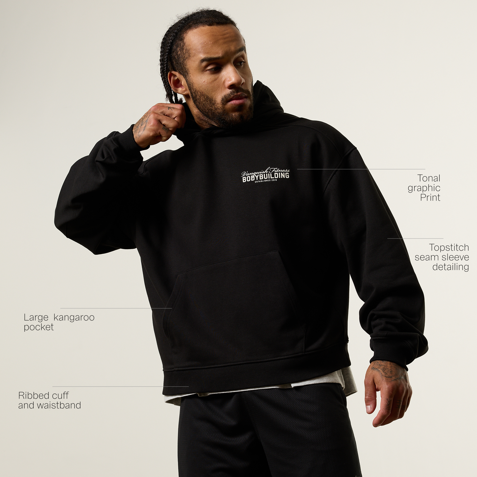 Vanquish Bodybuilding Black Oversized Boxy Pullover Hoodie