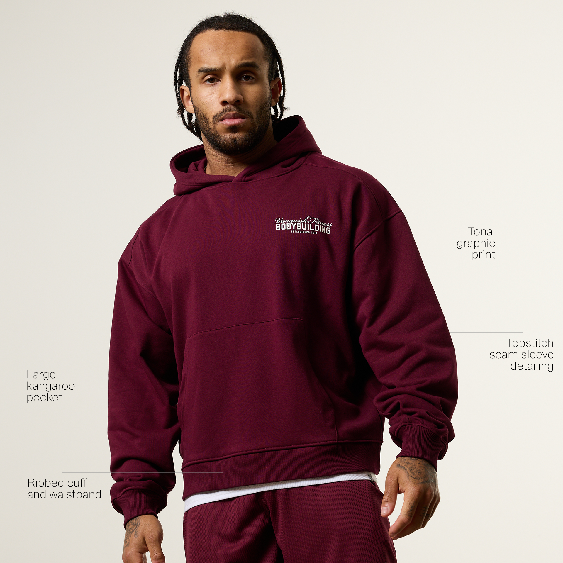 Vanquish Bodybuilding Oxblood Oversized Boxy Pullover Hoodie