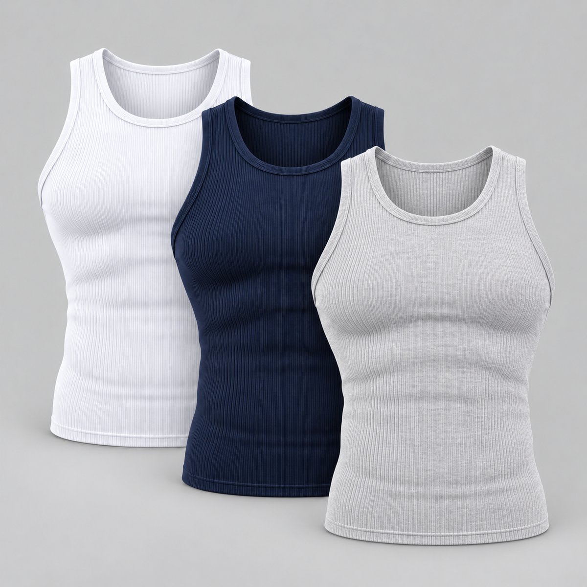 EVOLVE 3PK MULTI NAVY WHITE LIGHT GREY SLIM FIT VEST
