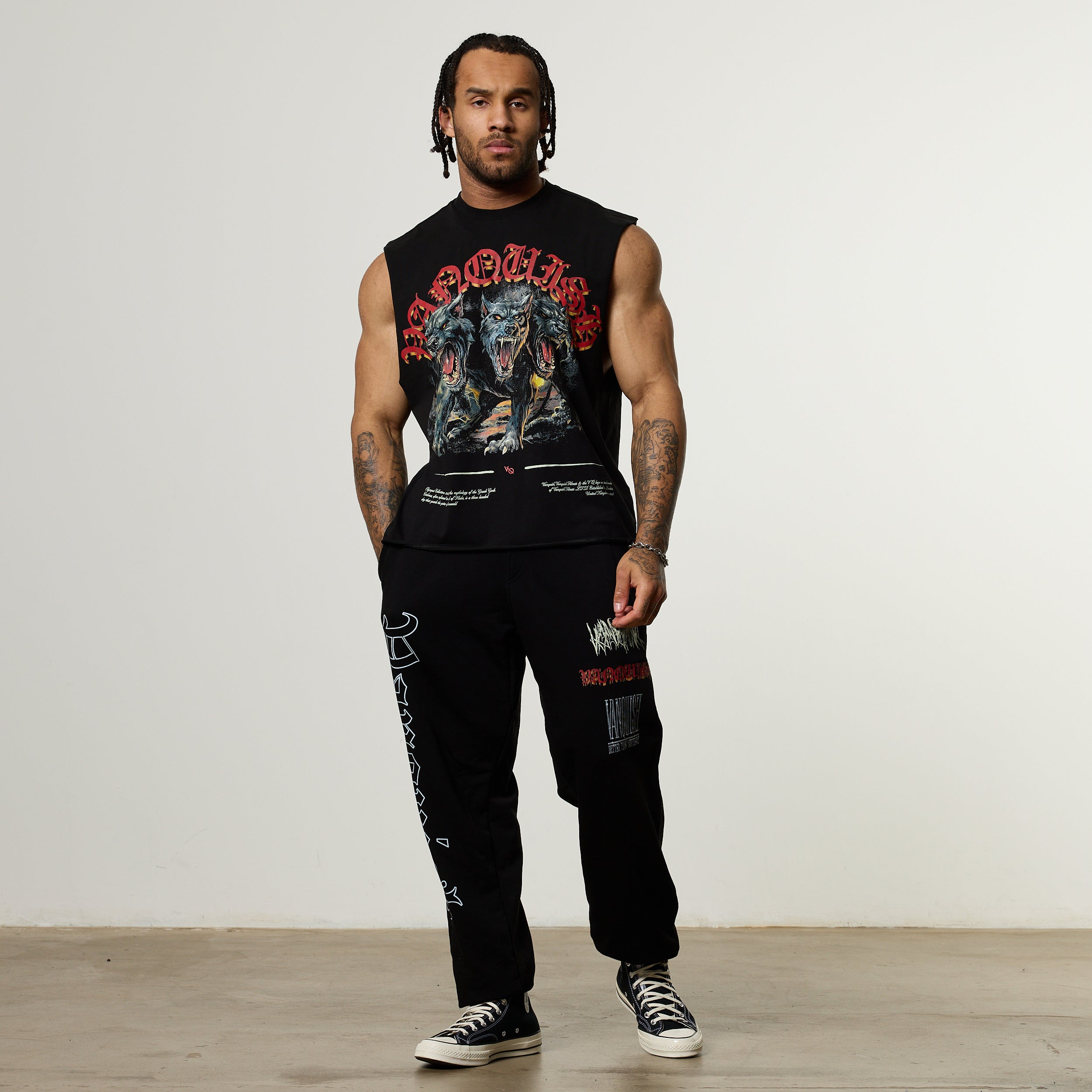 Vanquish Olympus Black Cerberus Oversized Boxy Cut Off Sleeveless T Shirt