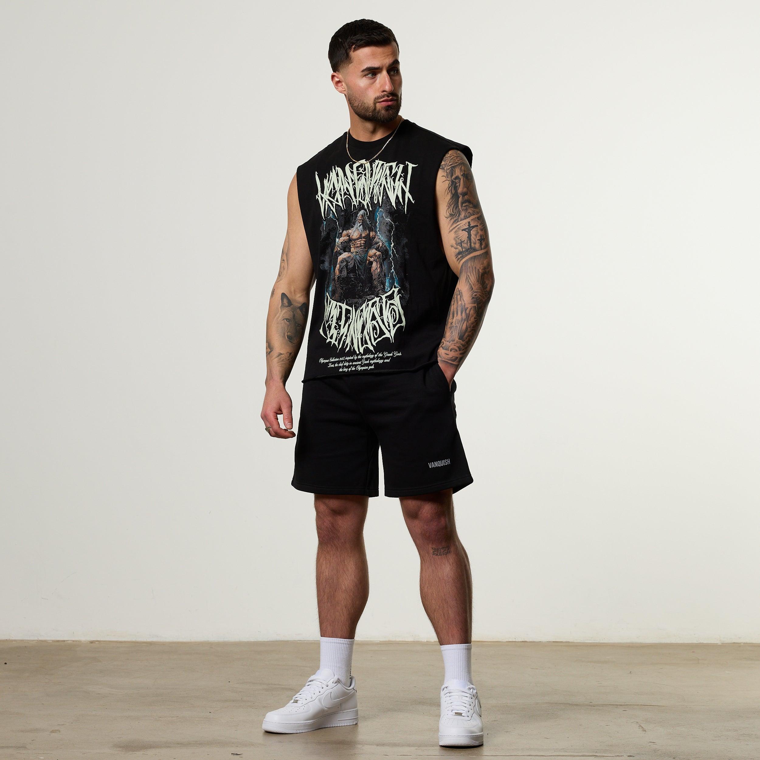 Vanquish Olympus Black Zeus Oversized Boxy Cut Off Sleeveless T Shirt