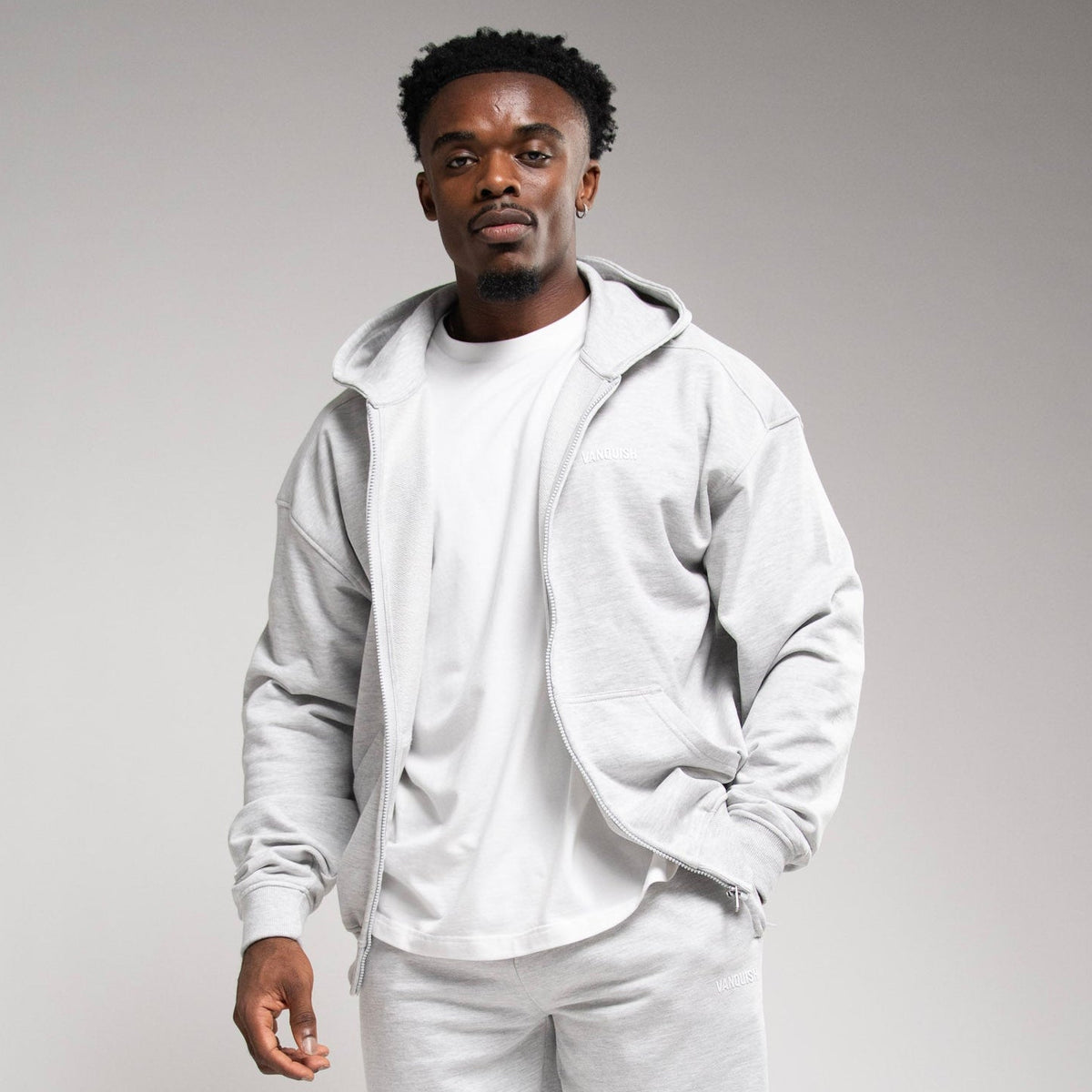 EVOLVE LIGHT GREY MARL OVERSIZED FULL ZIP HOODIE