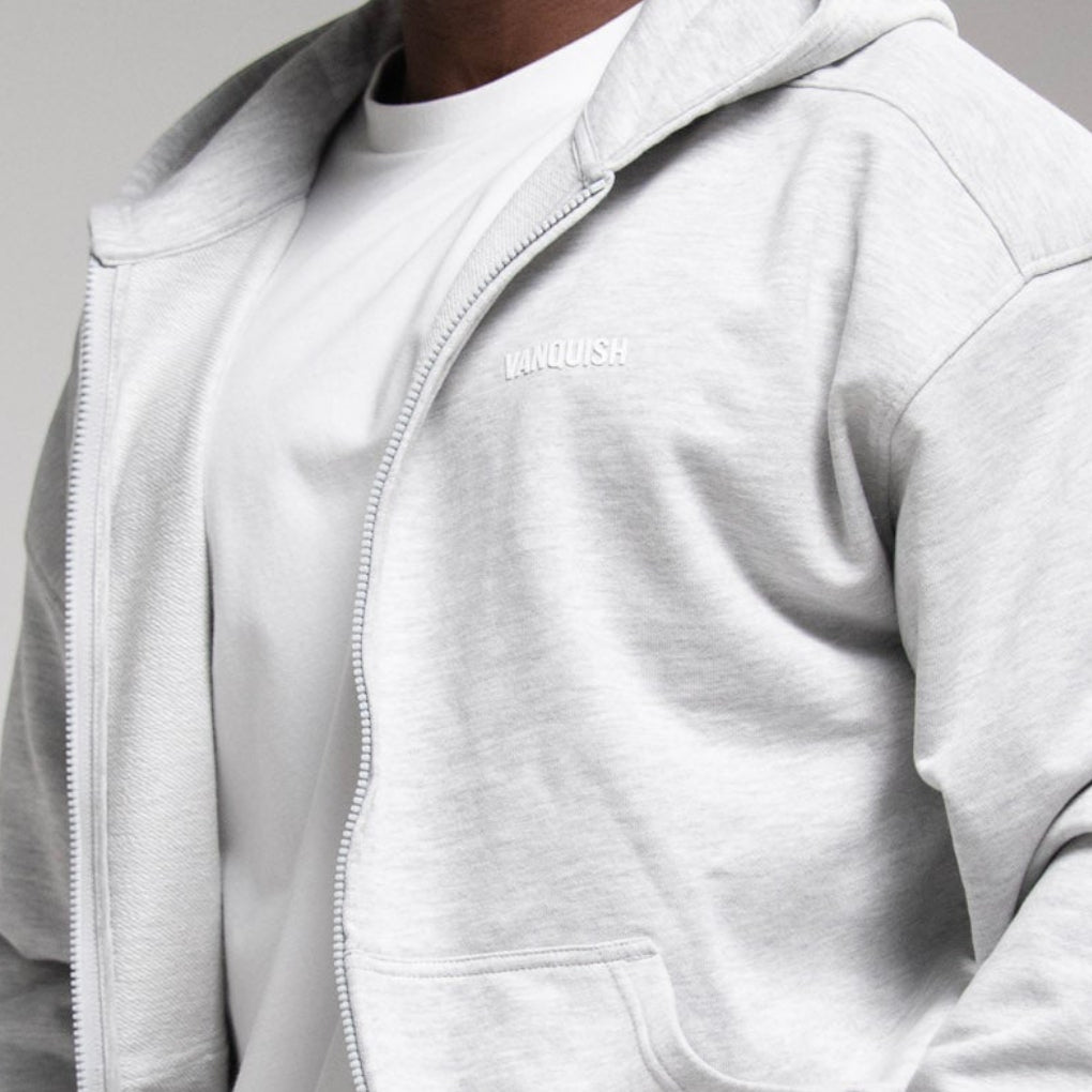 EVOLVE LIGHT GREY MARL OVERSIZED FULL ZIP HOODIE