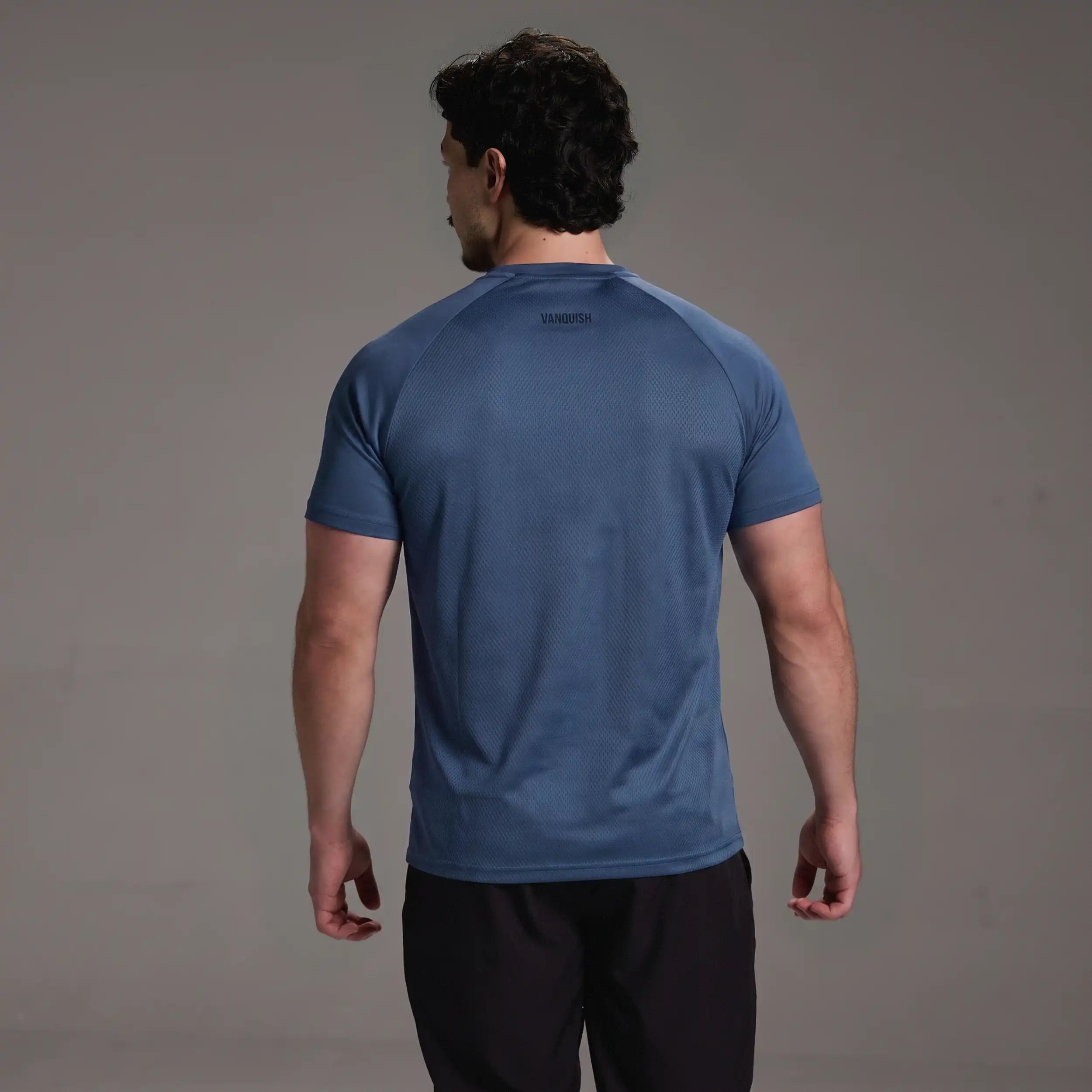 EVOLVE BLUE GREY SLIM FIT PERFORMANCE T SHIRT