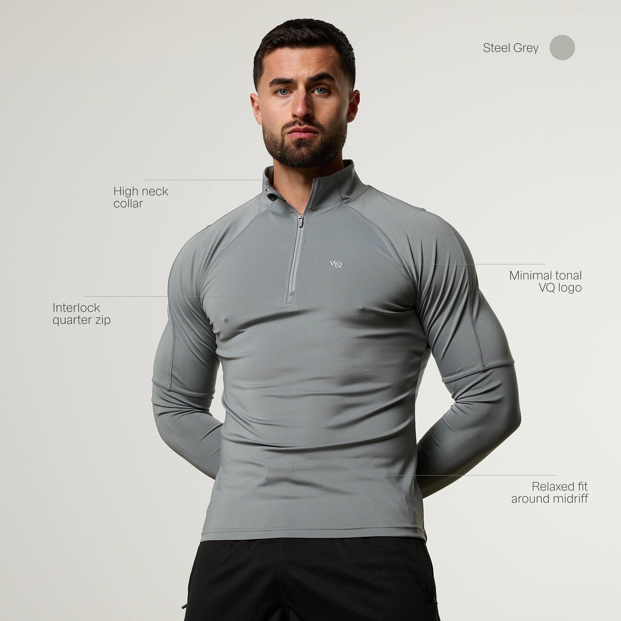 Vanquish Essential V2 Performance Steel Grey 1/4 Zip Top