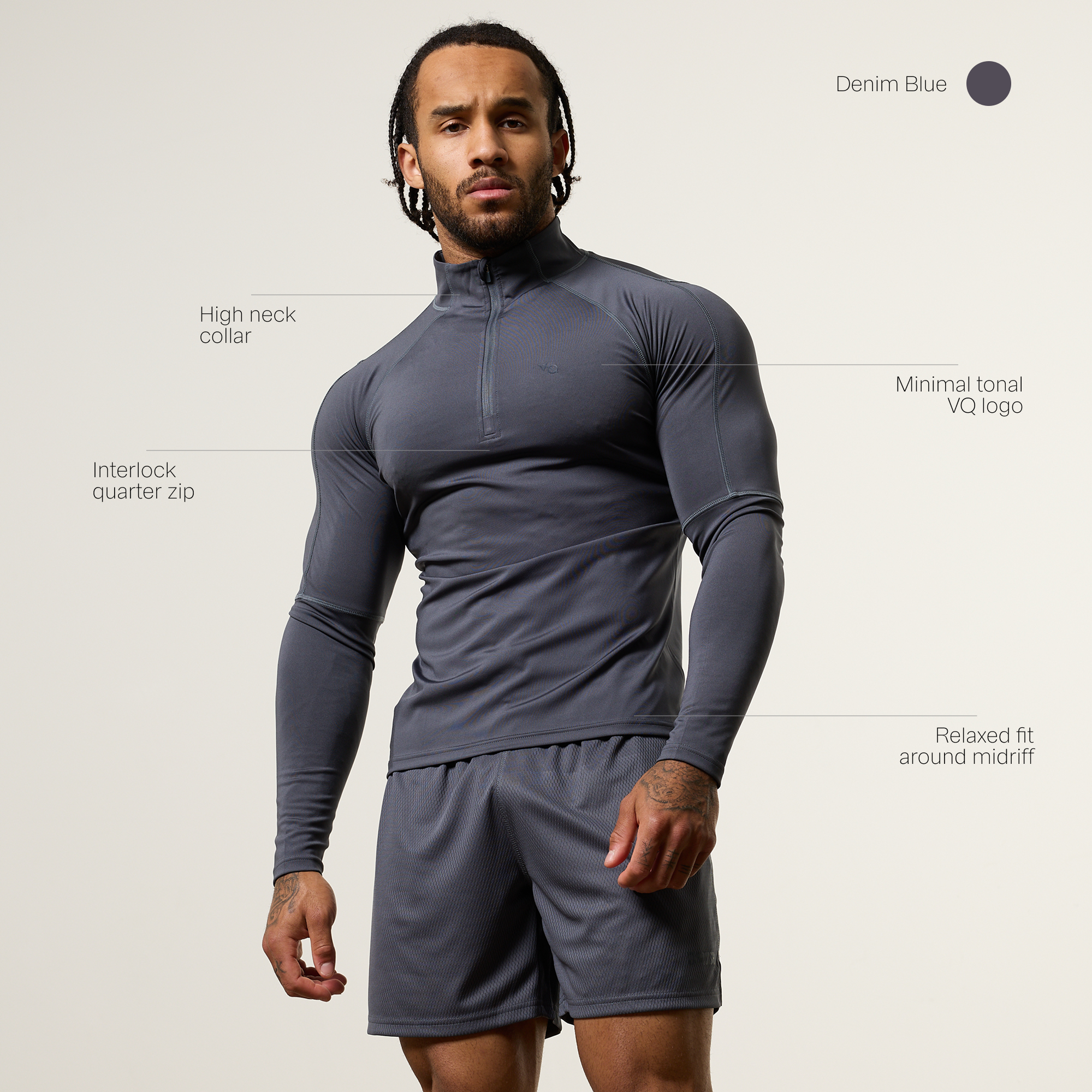 Vanquish Essential V2 Performance Denim Blue 1/4 Zip Top