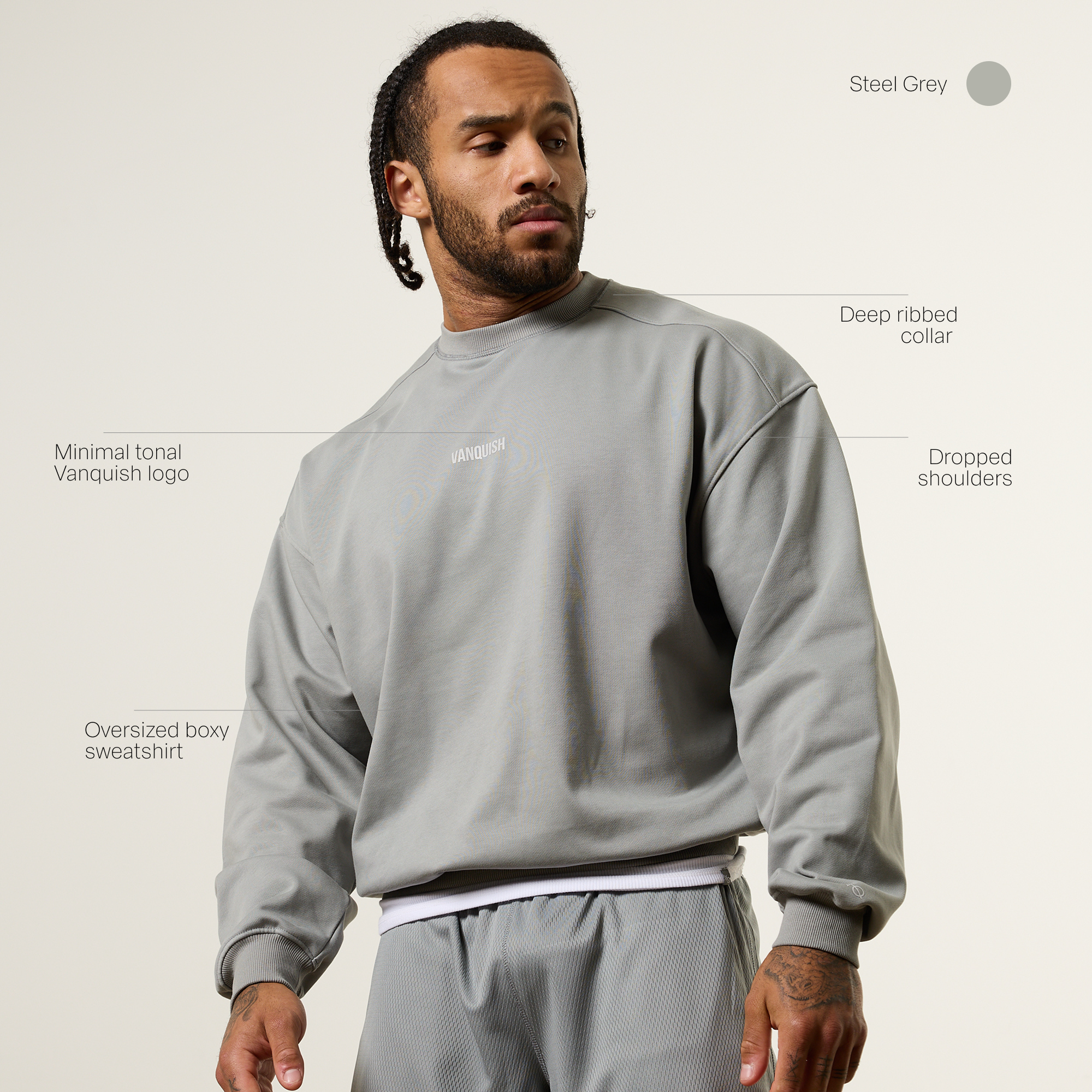 Vanquish Essential V2 Steel Grey Oversized Boxy Sweatshirt