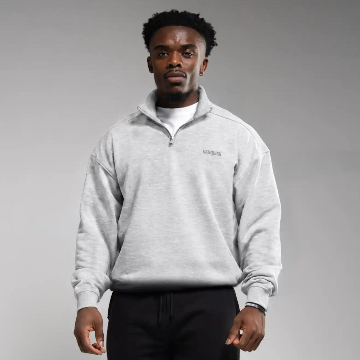 EVOLVE LIGHT GREY MARL OVERSIZED 1/4 ZIP SWEATER