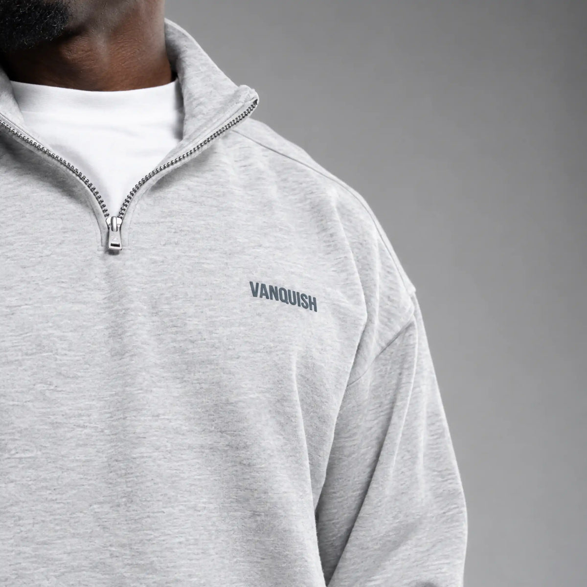 EVOLVE LIGHT GREY MARL OVERSIZED 1/4 ZIP SWEATER