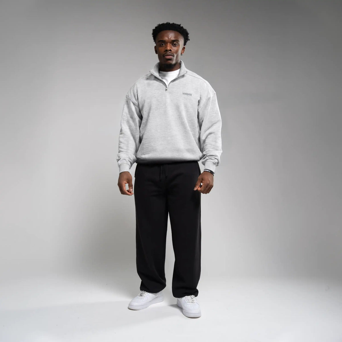 EVOLVE LIGHT GREY MARL OVERSIZED 1/4 ZIP SWEATER