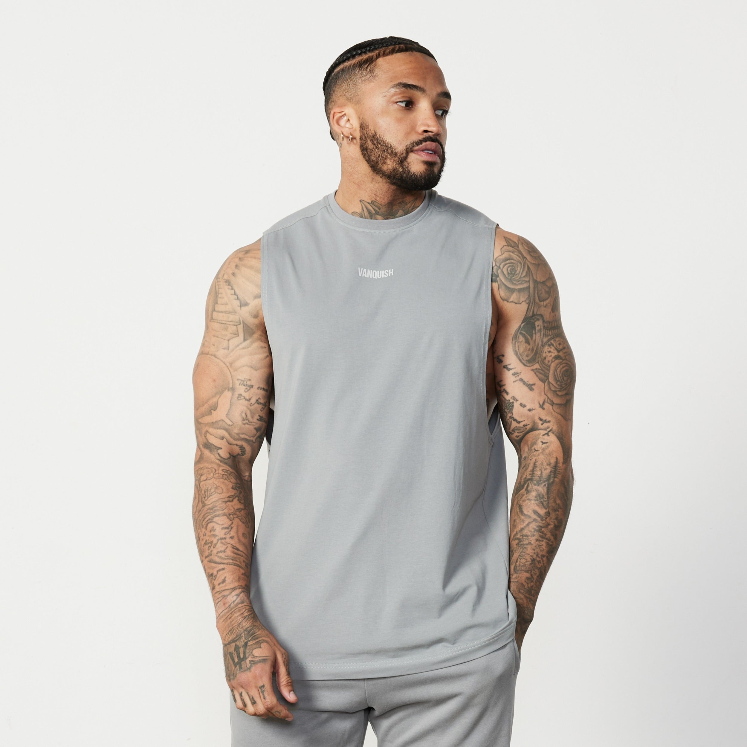 Vanquish Essential Steel Grey Oversized Sleeveless T Shirt