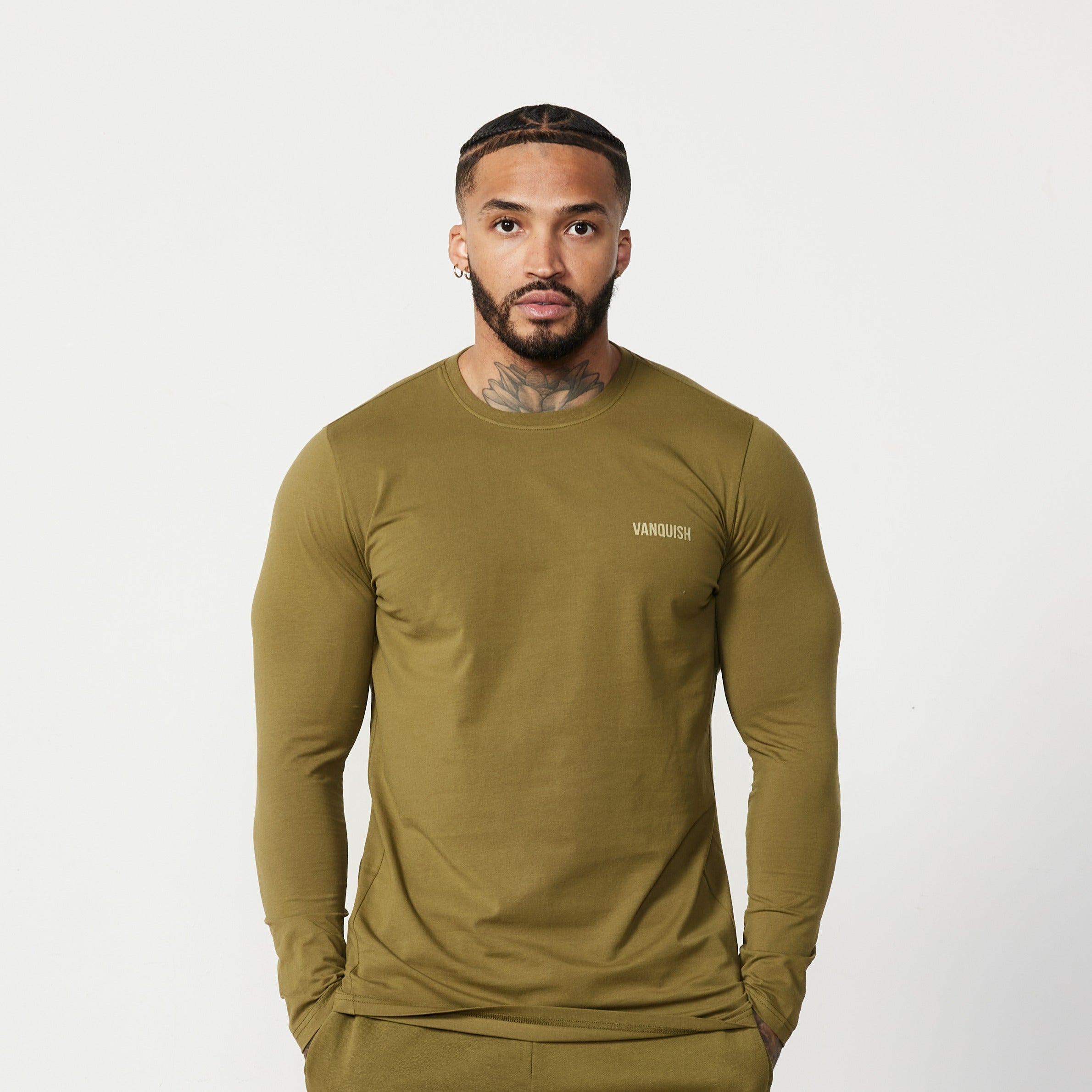 Vanquish Essential Olive Green Slim Fit Long Sleeve T Shirt