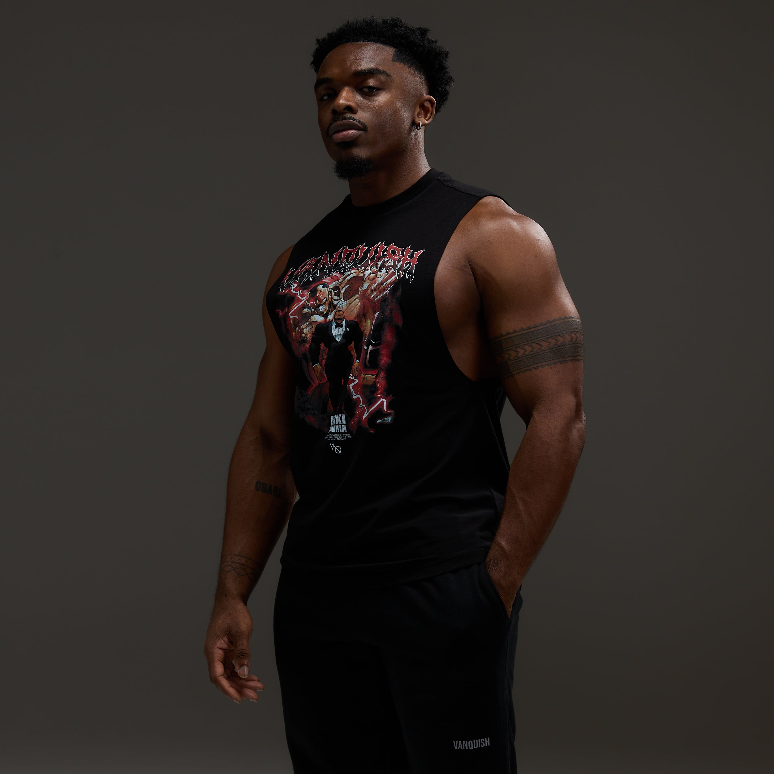 VQ x Baki: Black Oliva Sleeveless T Shirt