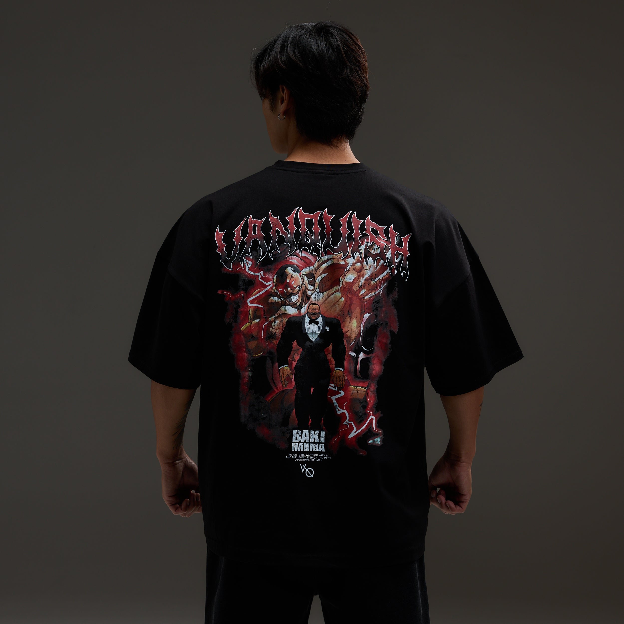 VQ x Baki: Black Oliva Boxy Oversized T Shirt