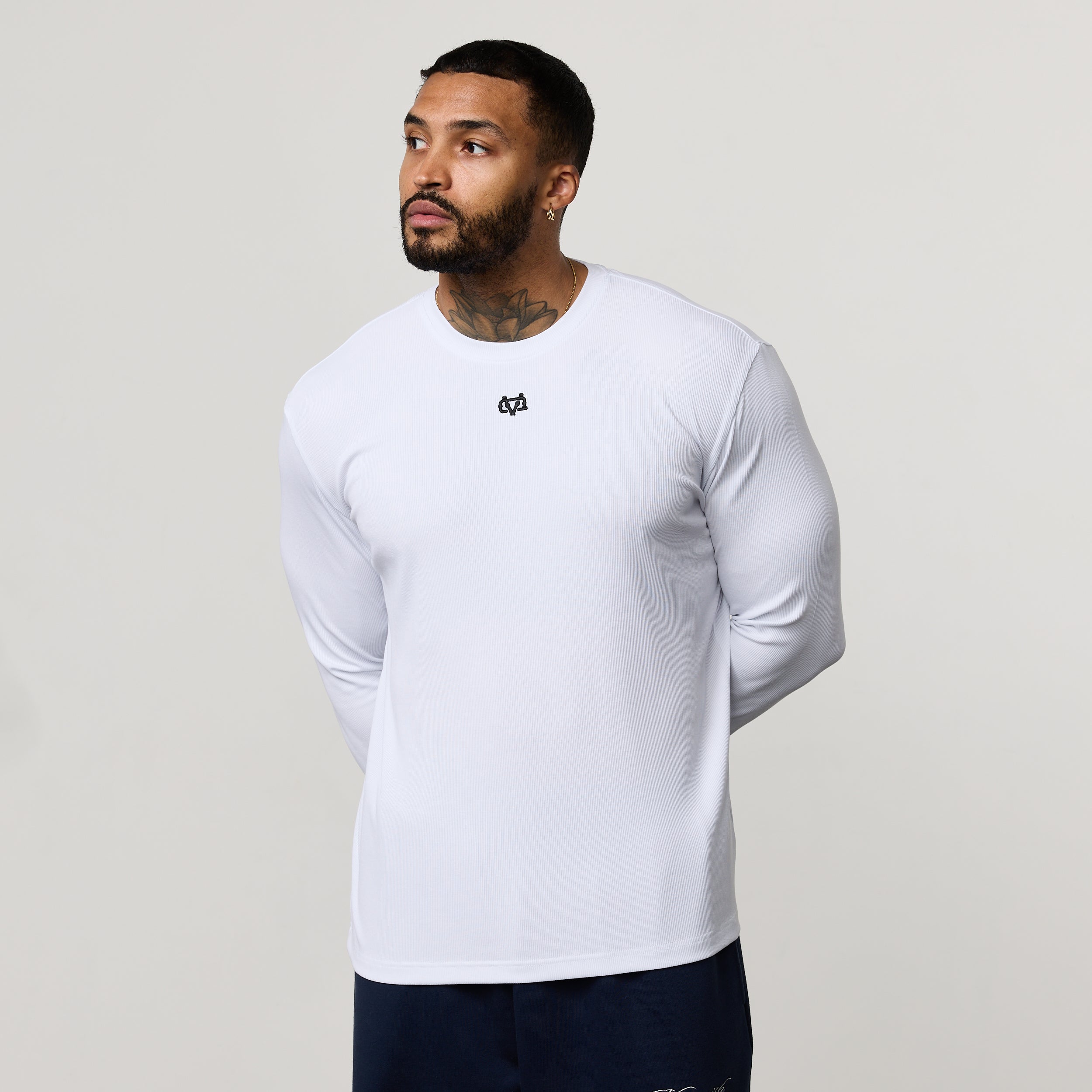MONOGRAM RIB WHITE SLIM FIT LONG SLEEVE T SHIRT