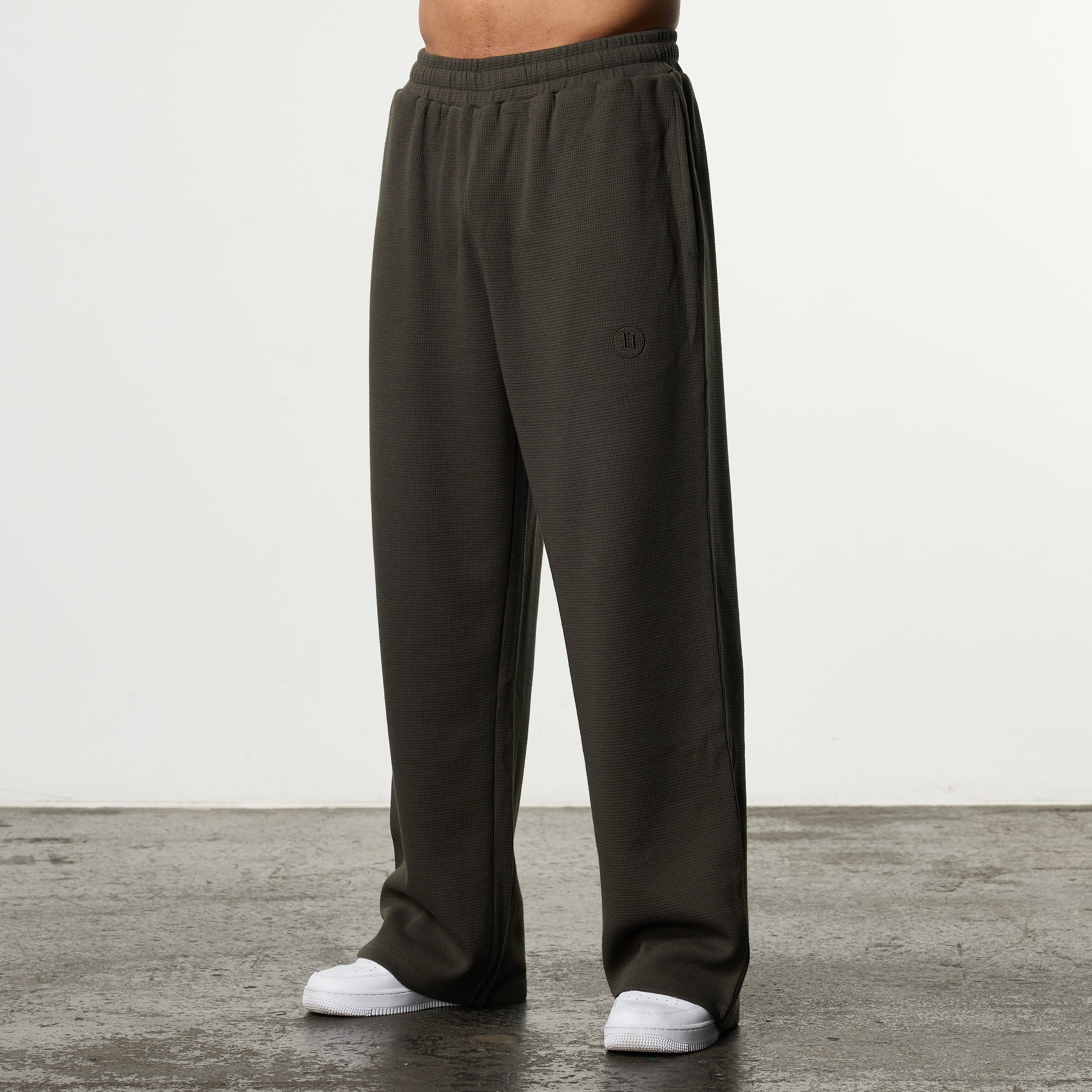WAFFLE DARK KHAKI STRAIGHT LEG SWEATPANTS