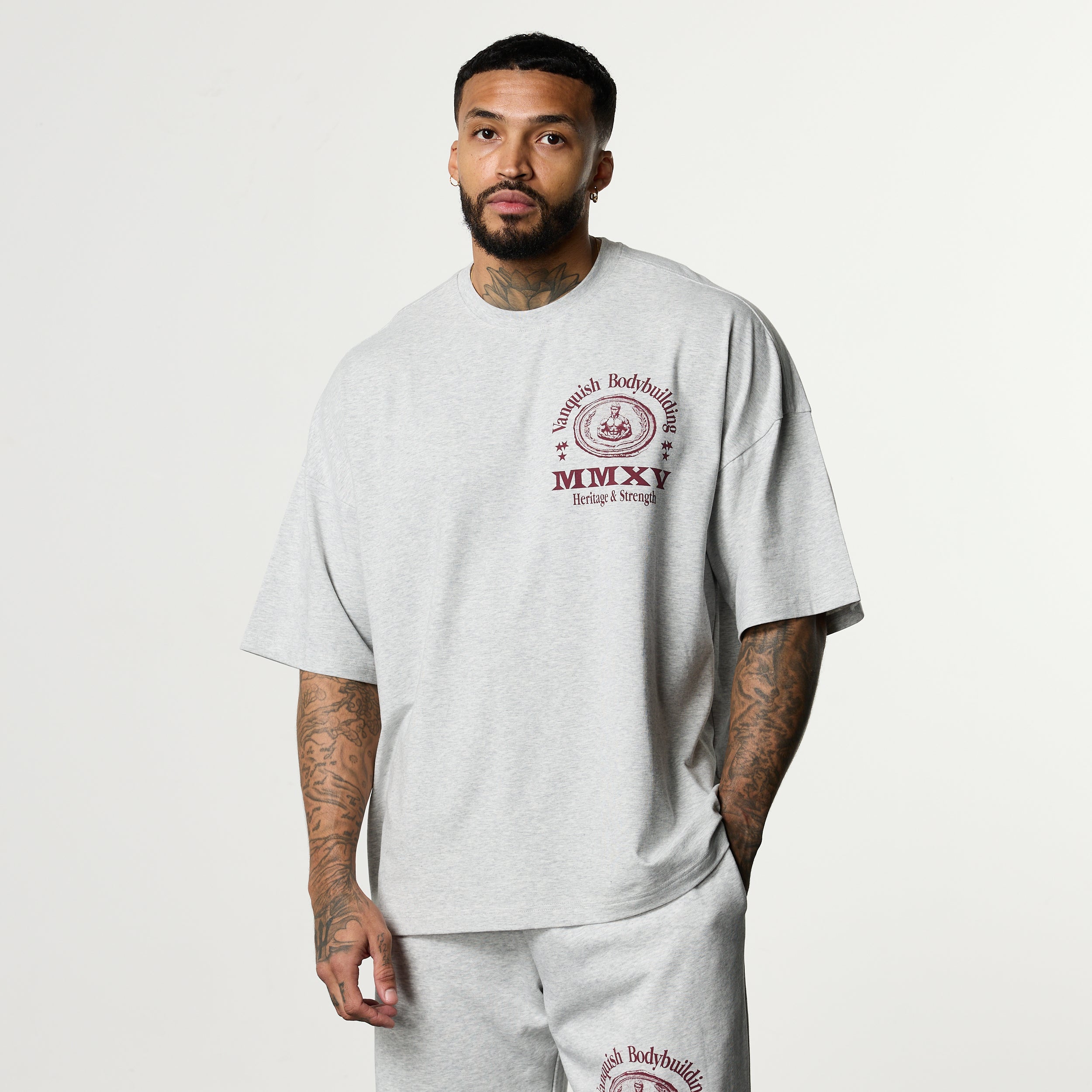 HERITAGE AND STRENGTH GREY BOXY OVERSIZED T SHIRT