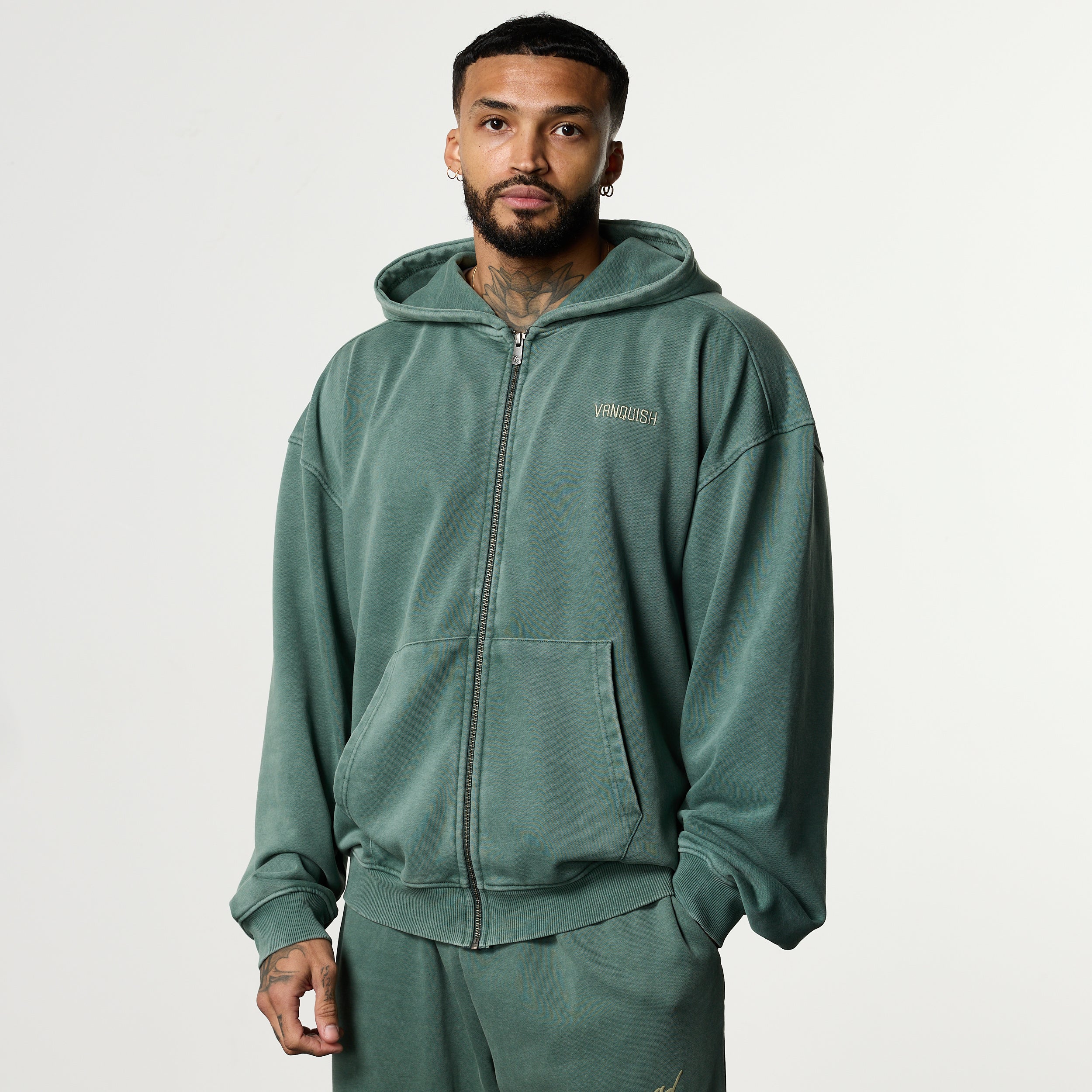 GRAFFITI WASHED SAGE ZIP HOODIE