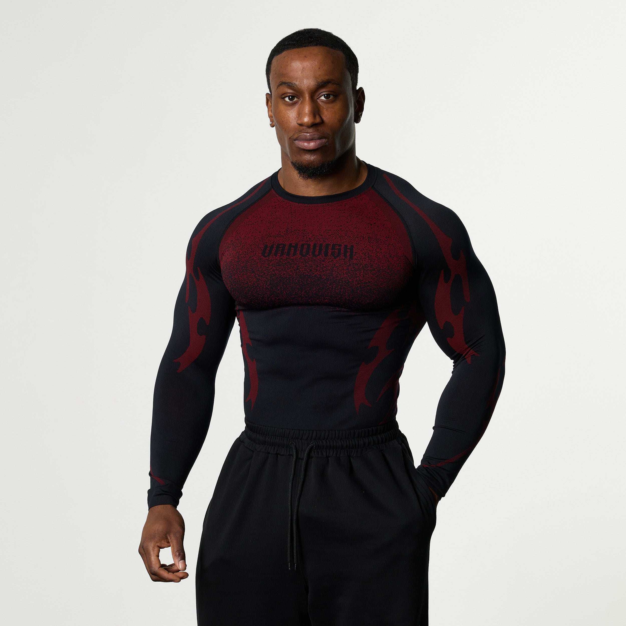 TRIBAL COMPRESSION BLACK AND RED LONG SLEEVE T SHIRT