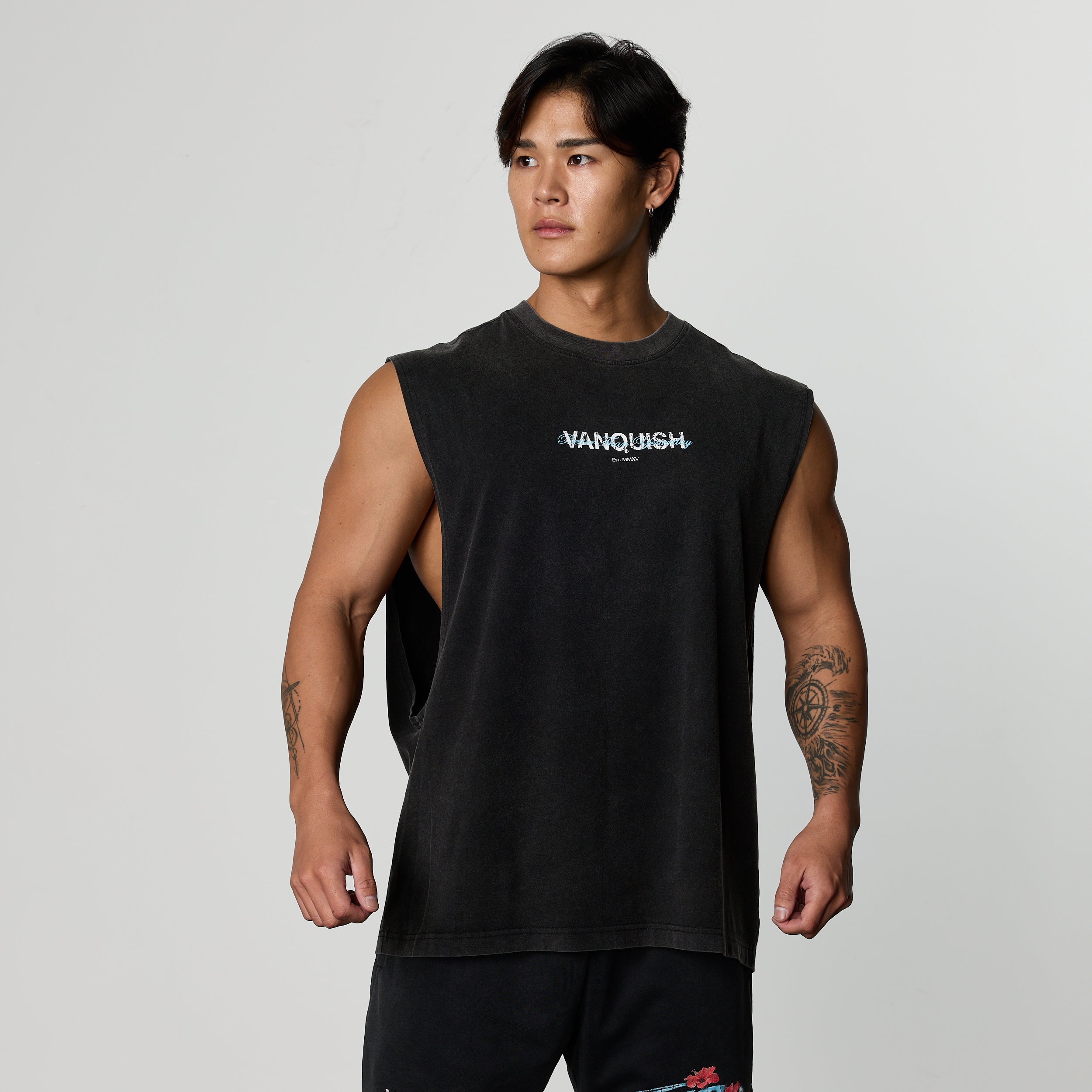 VQ x Shintaro Hibiscus Black Boxy Sleeveless T-Shirt