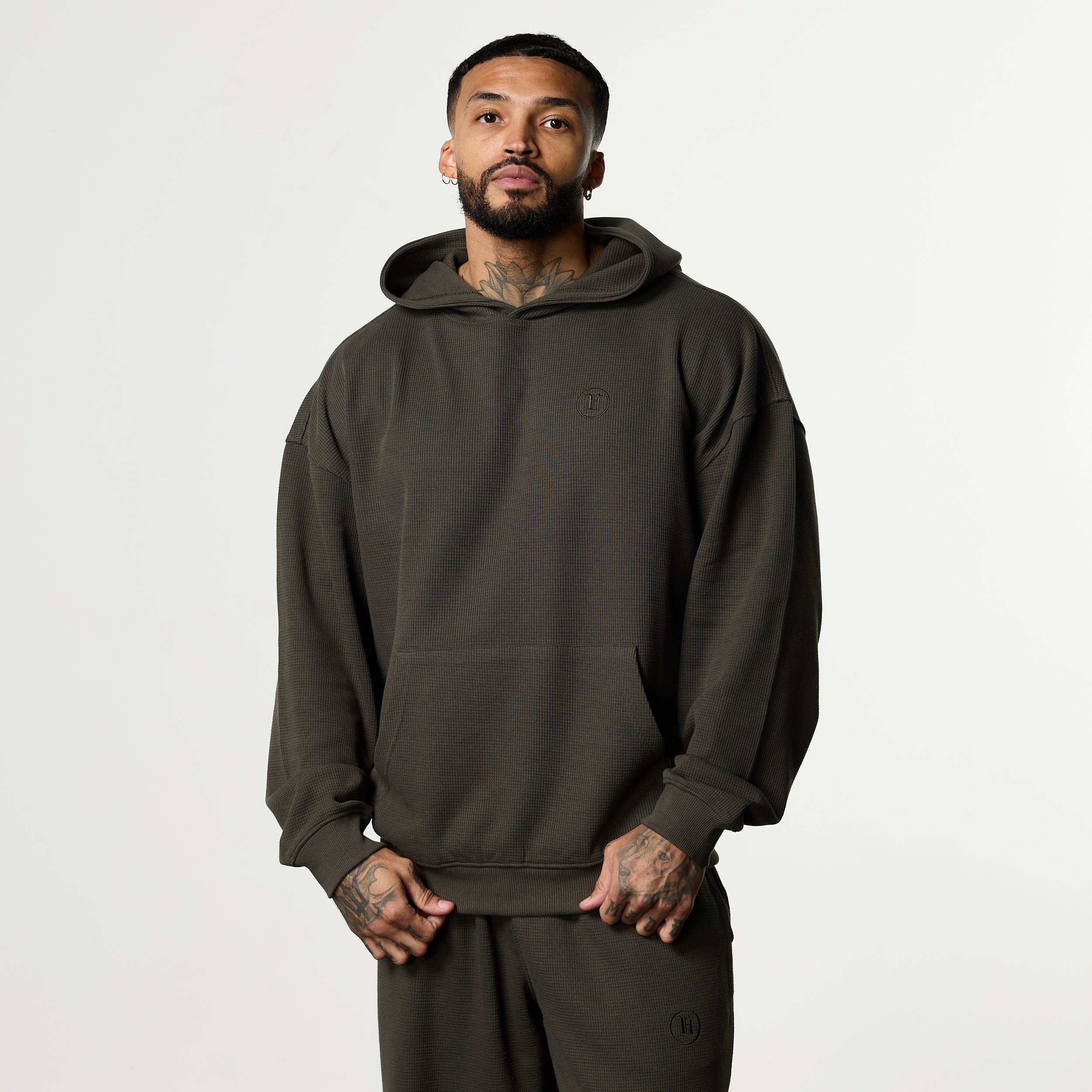 WAFFLE DARK KHAKI OVERSIZED HOODIE