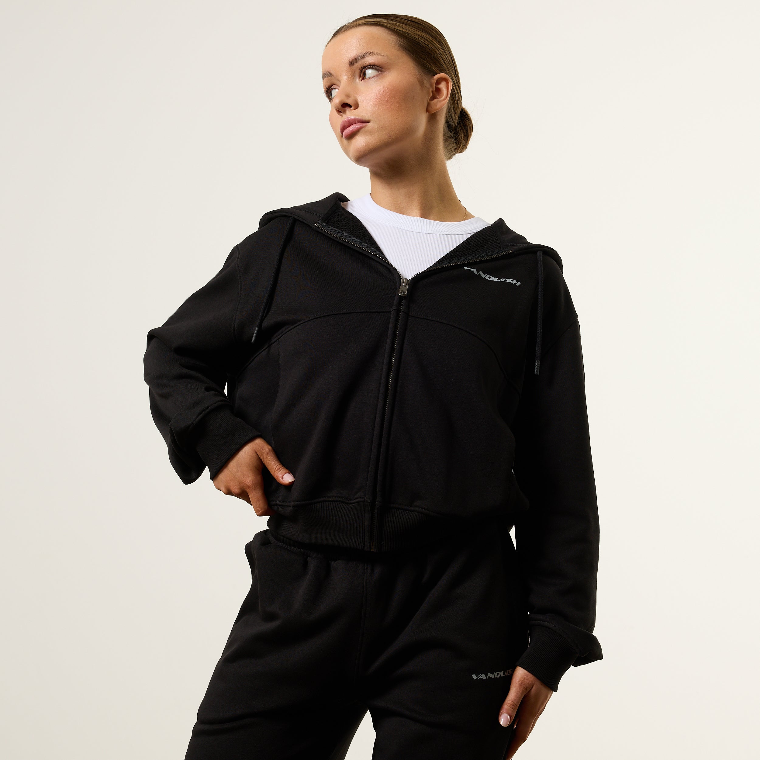 Vanquish Essential Black Cropped Zip Through Hoodie
