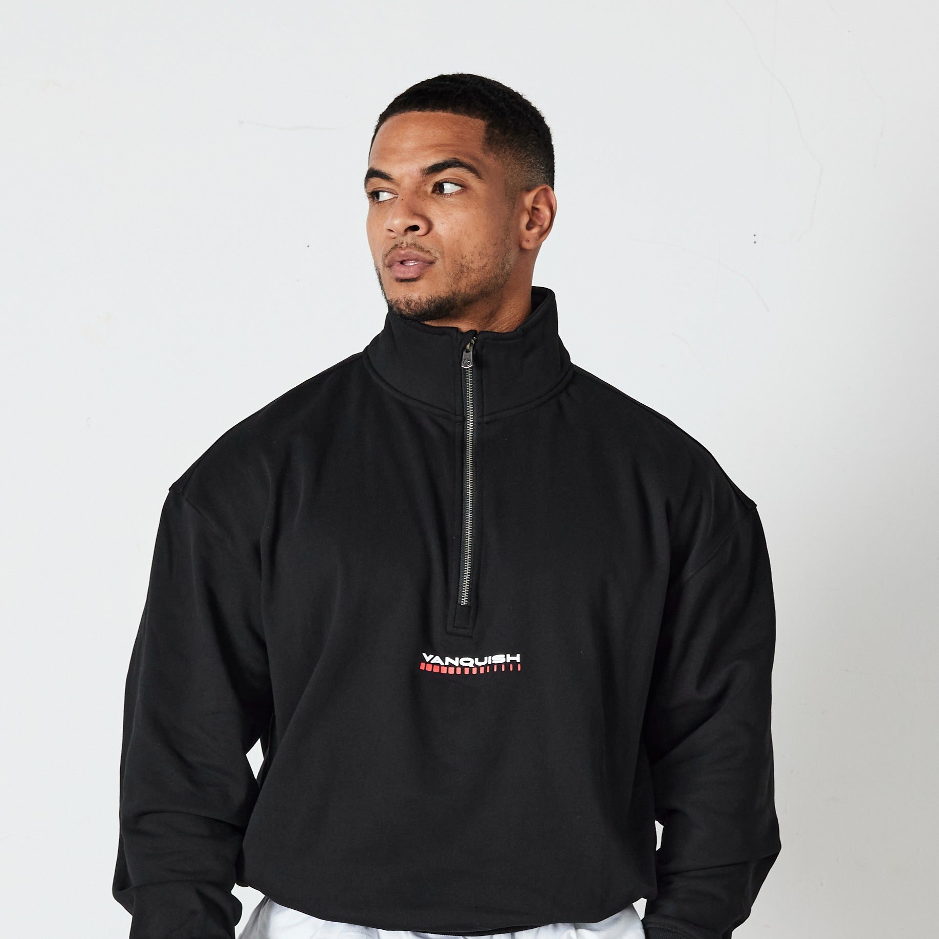 Vanquish Black Athletics Division Quarter Zip Sweater