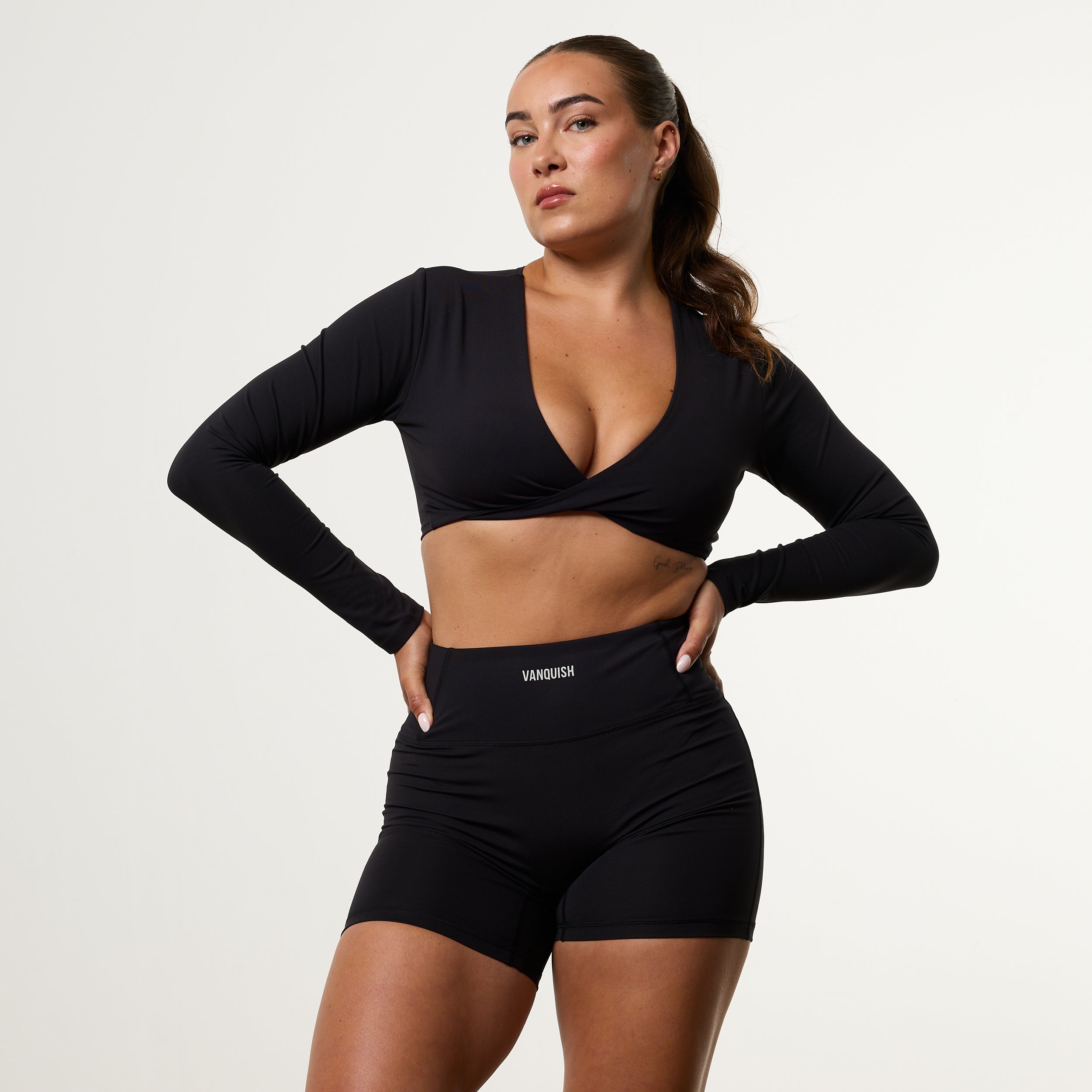 Enhance V2 Black Long Sleeve Twist Front Top