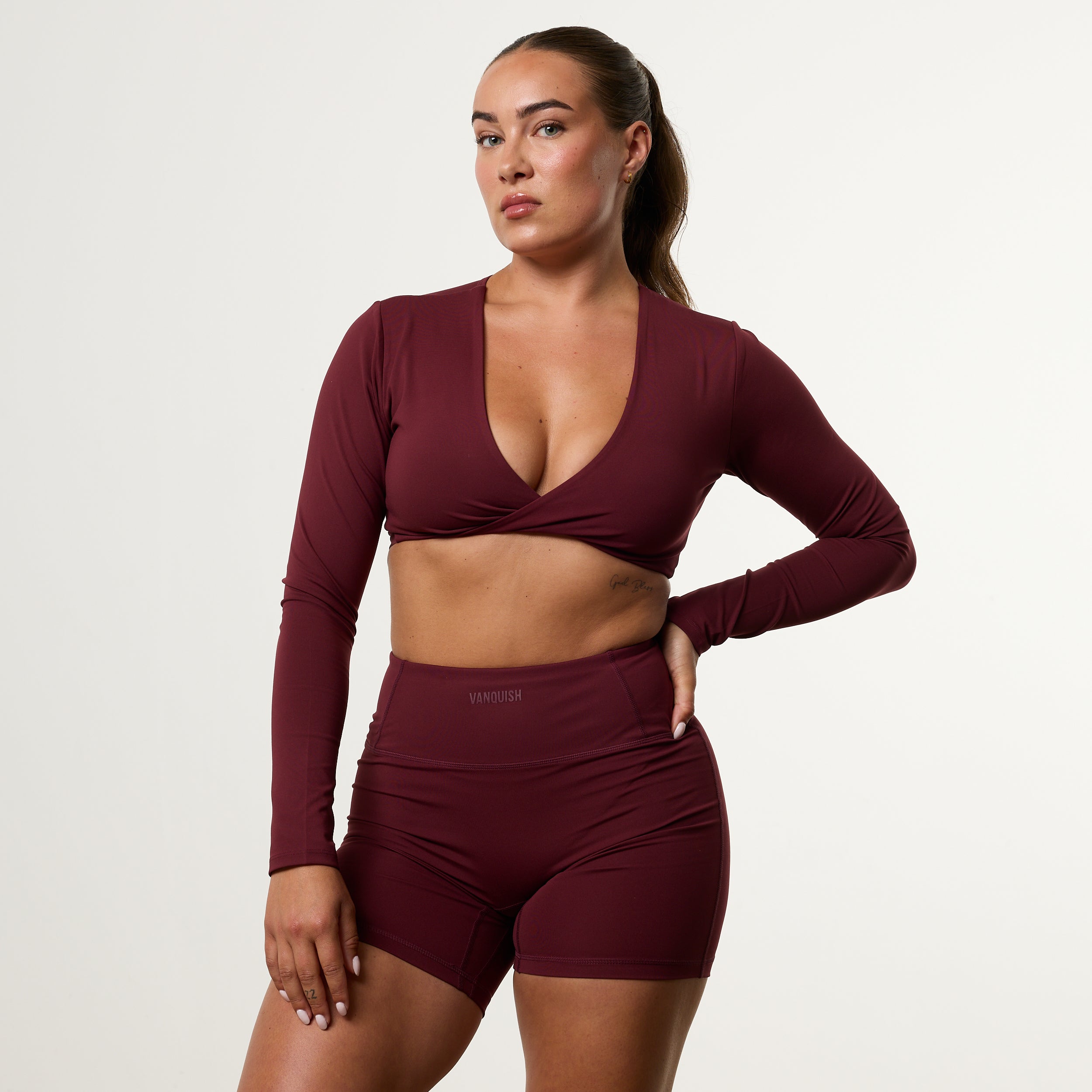 Enhance V2 Liqueor Red Long Sleeve Twist Front Top