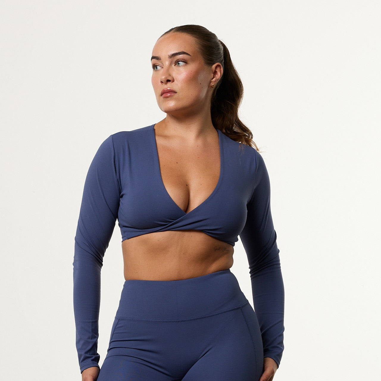 Enhance V2 Dusk Blue Long Sleeve Twist Front Top