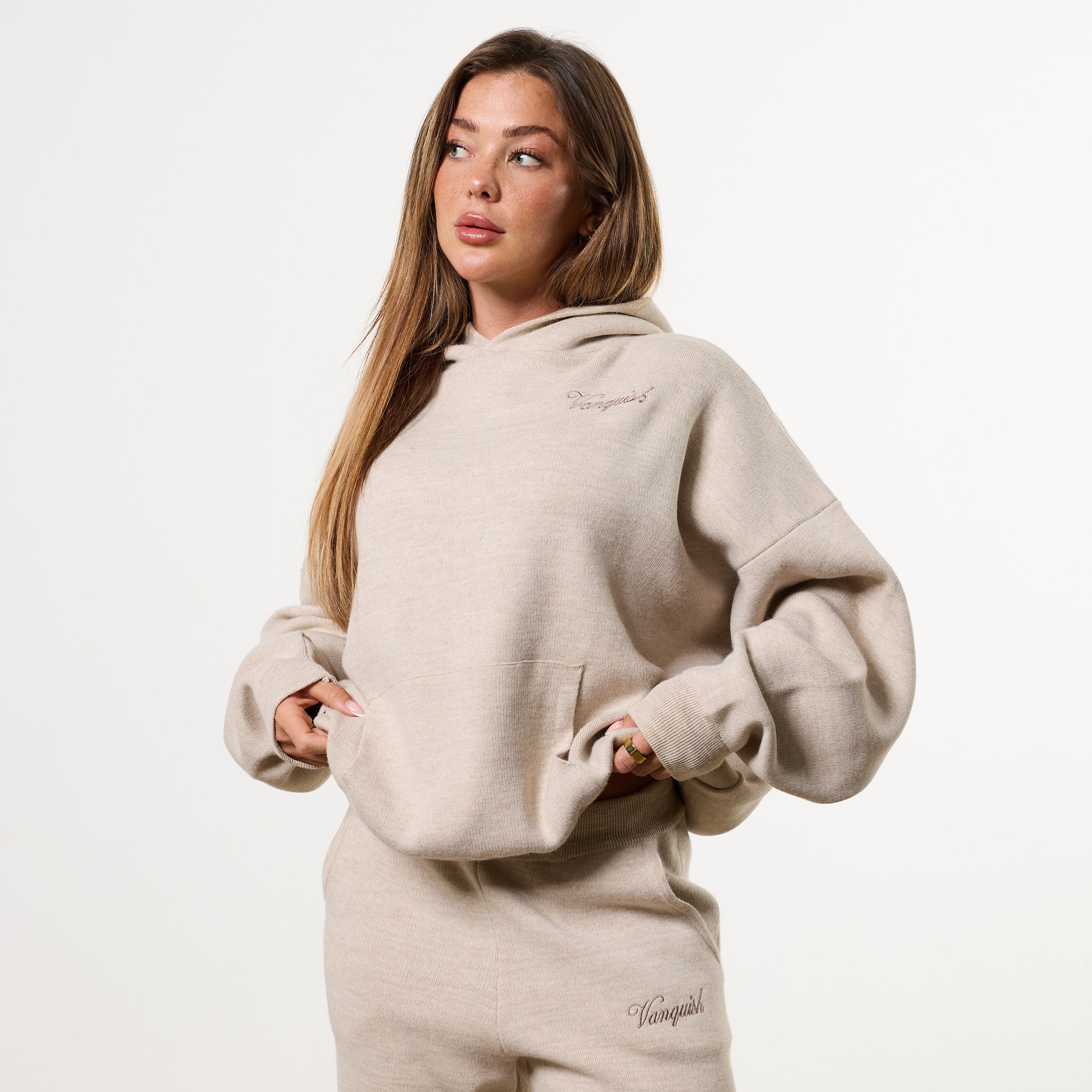 WOMENS EMBROIDERED KNIT OAT OVERSIZED HOODIE