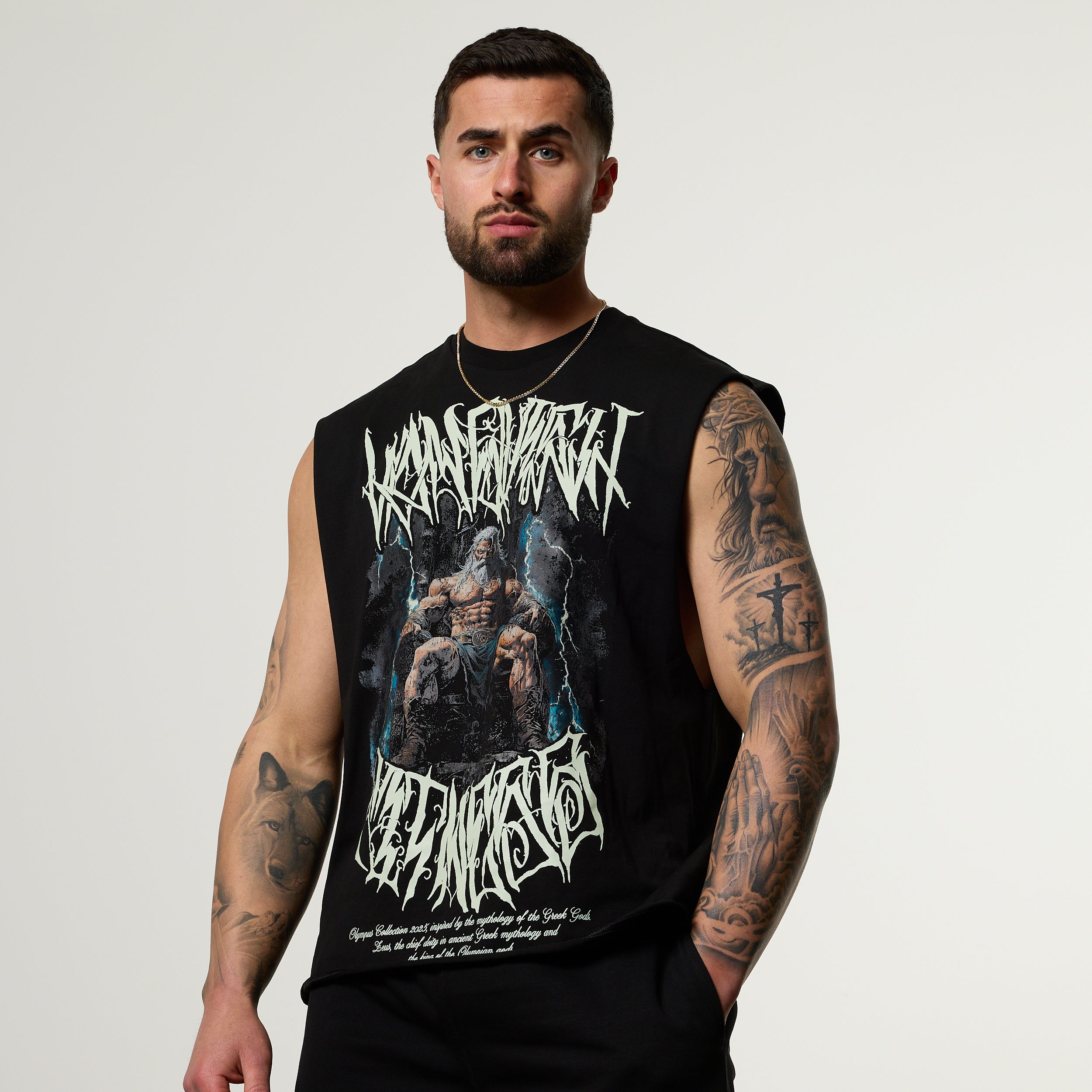 Vanquish Olympus Black Zeus Oversized Boxy Cut Off Sleeveless T Shirt