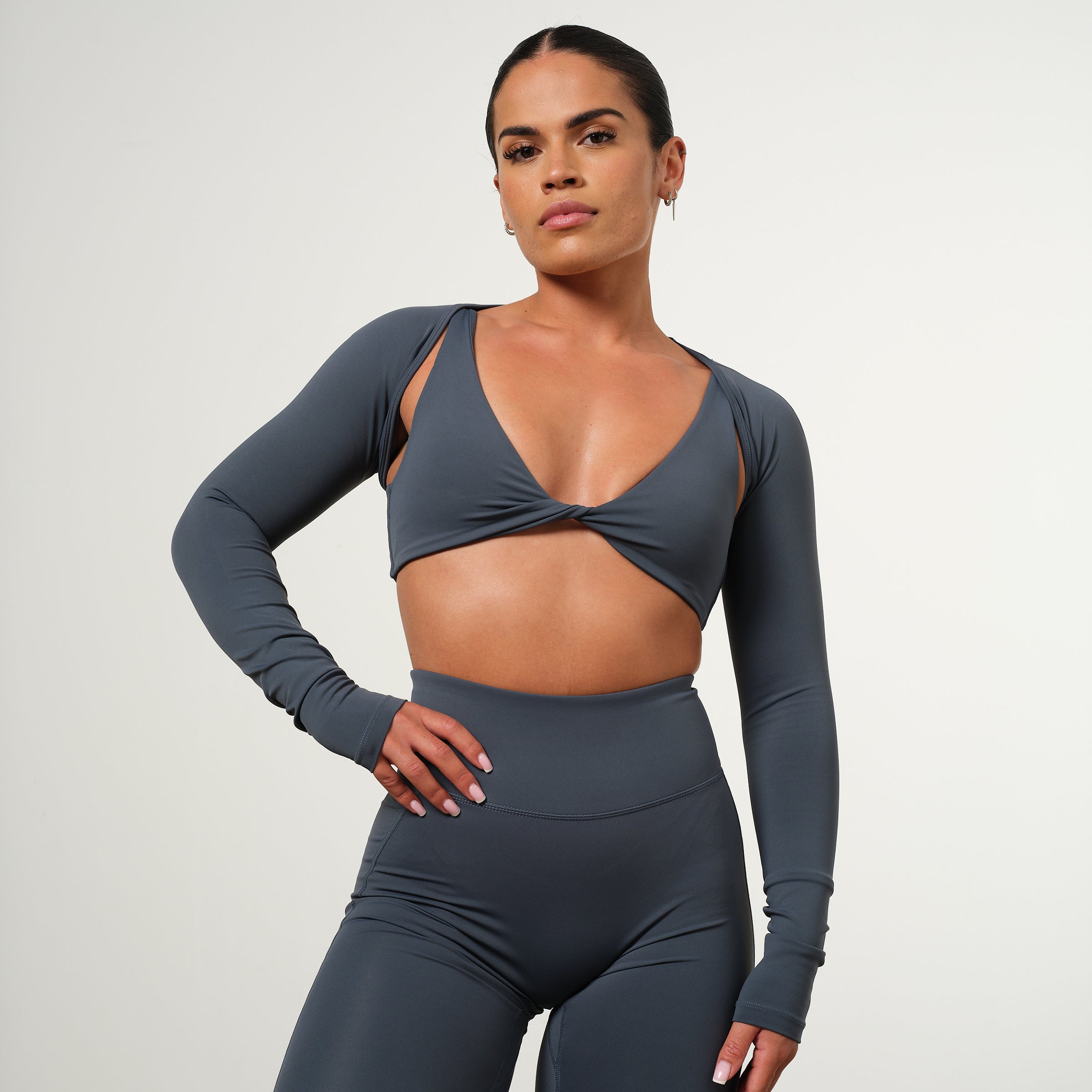 VANQUISH ENHANCE STEEL BLUE LONG SLEEVE SHRUG