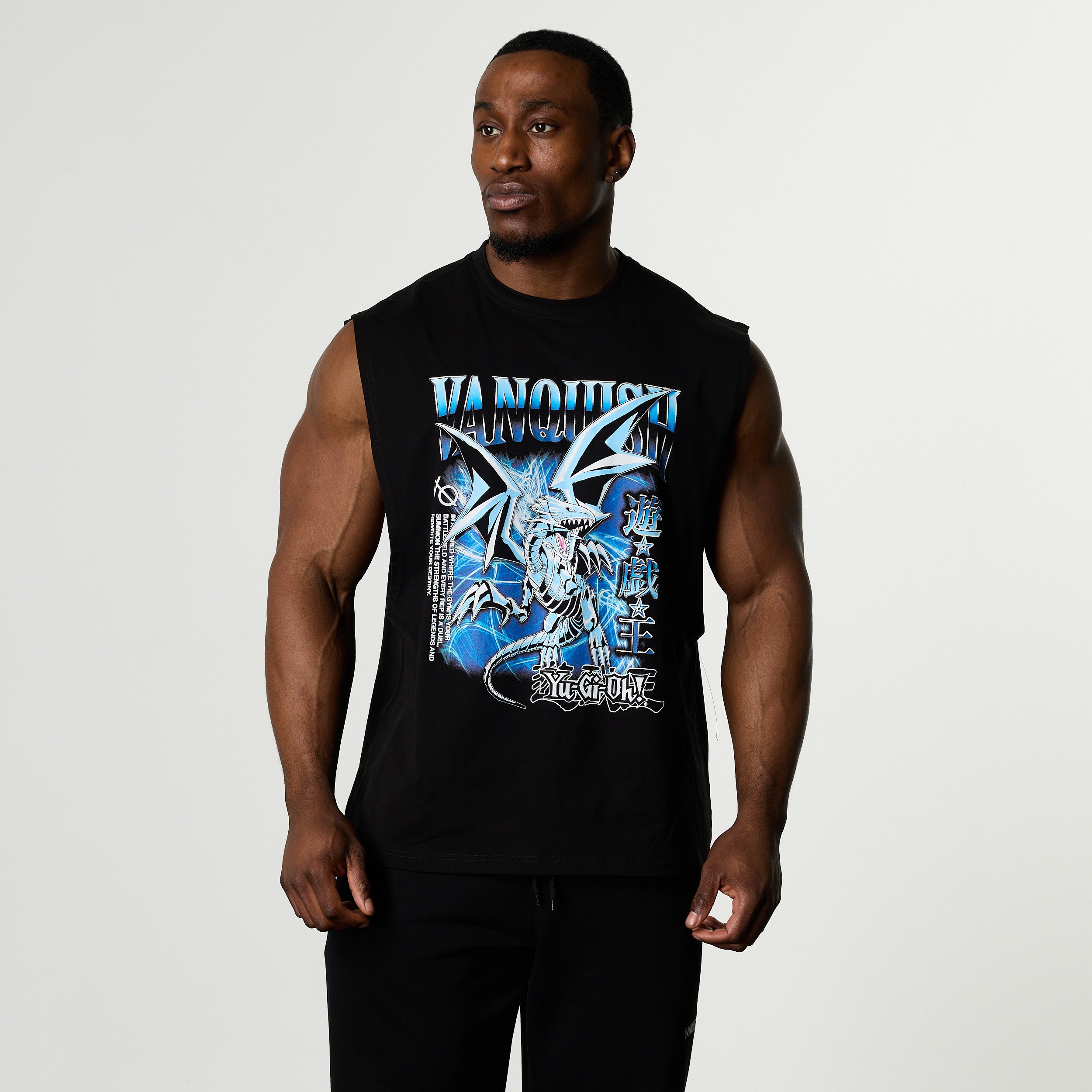 YU-GI-OH! BLUE EYES WHITE DRAGON BLACK BOXY SLEEVELESS T SHIRT