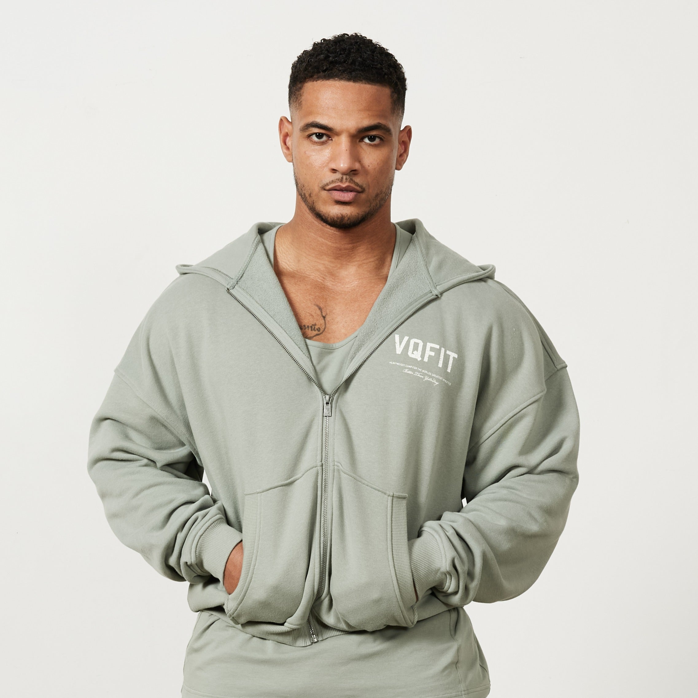 Vanquish VQFIT Distressed Print Desert Sage Full Zip Oversized Hoodie