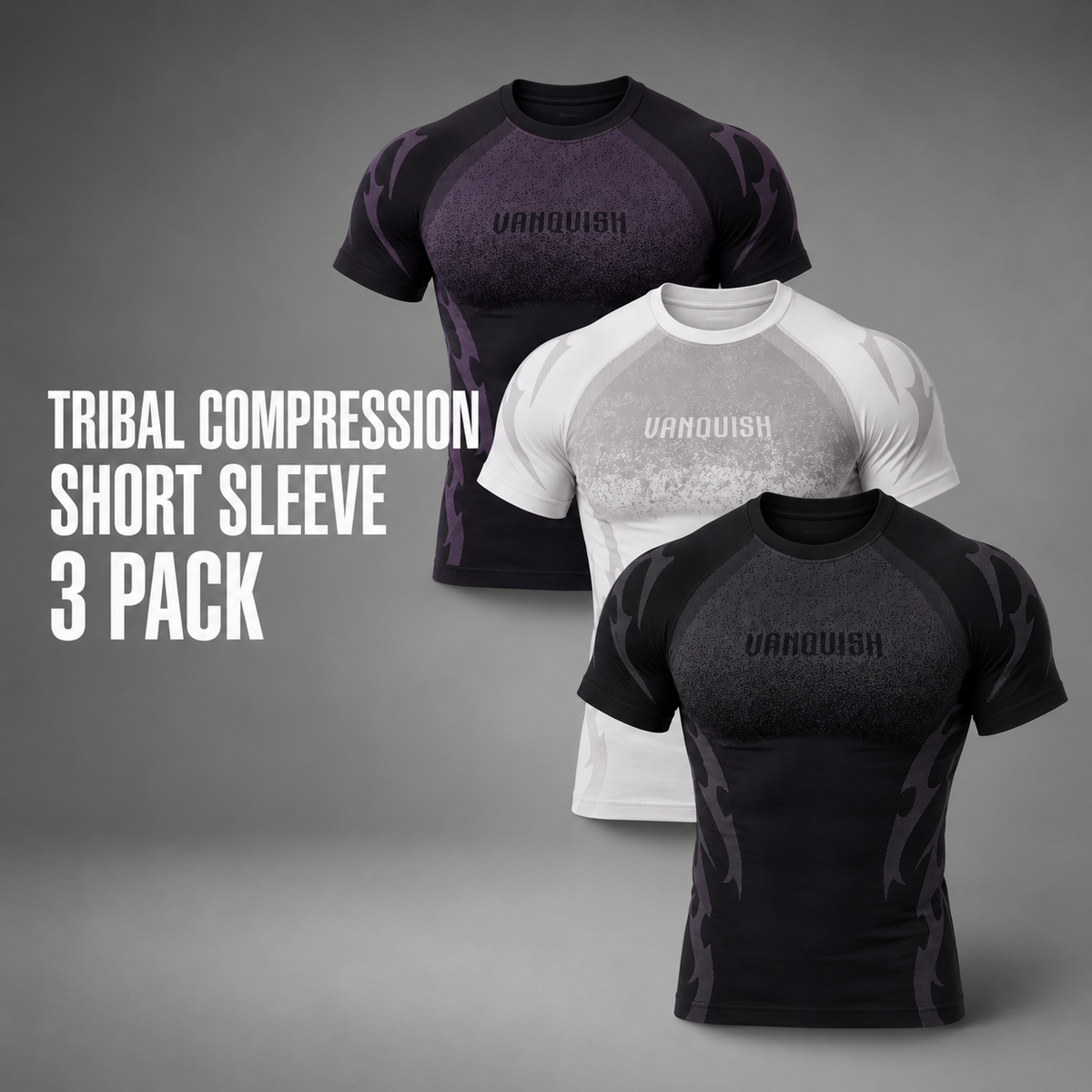 Tribal Compression Short Sleeve Multi 3 Pack - Purple, Grey, Black