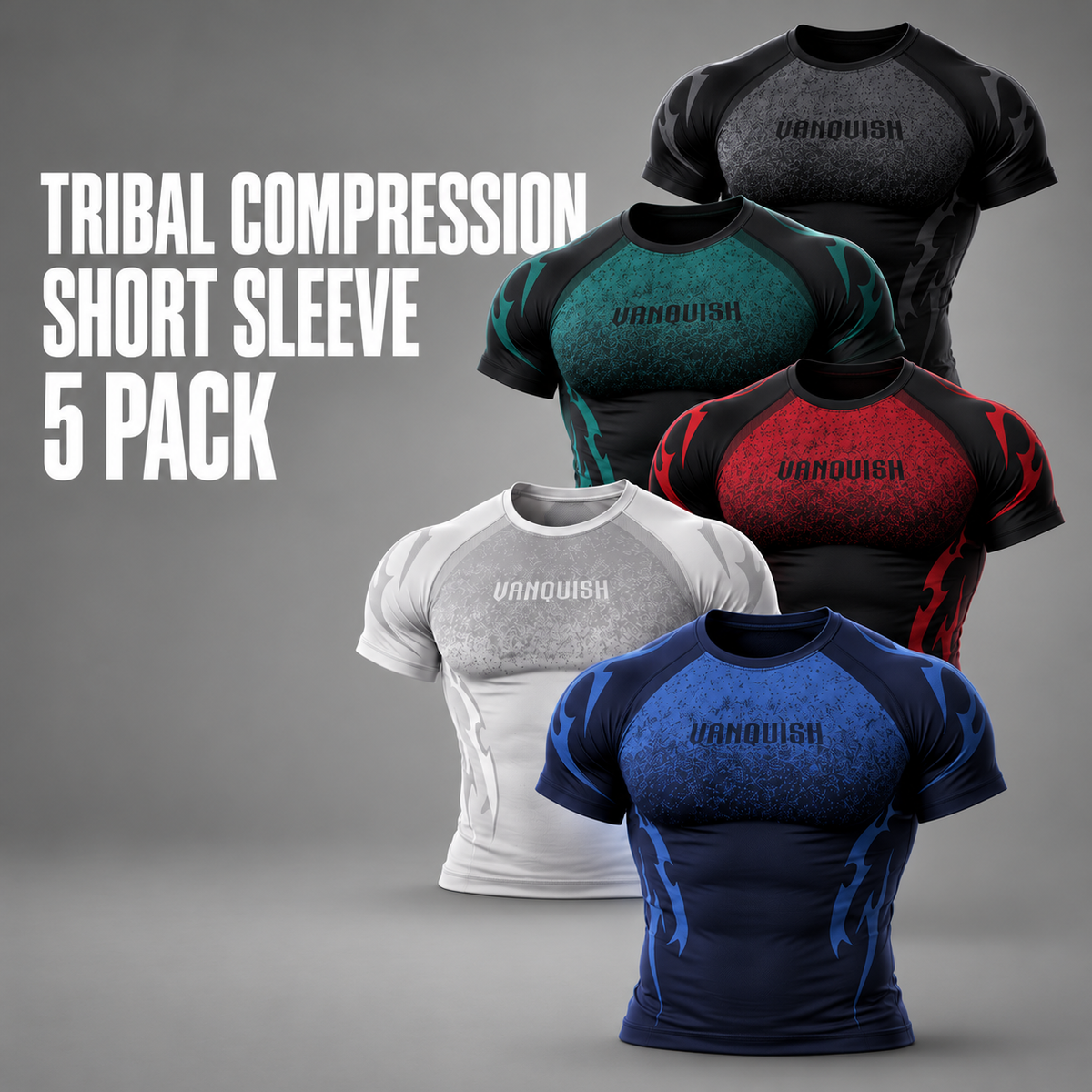 Tribal Compression Short Sleeve Multi 5 Pack - Black, Navy, Grey, Purple, Green