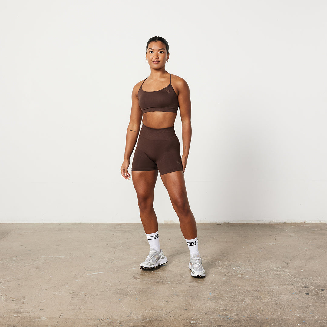 Vanquish Elevate Seamless Scrunch Coffee Brown Shorts