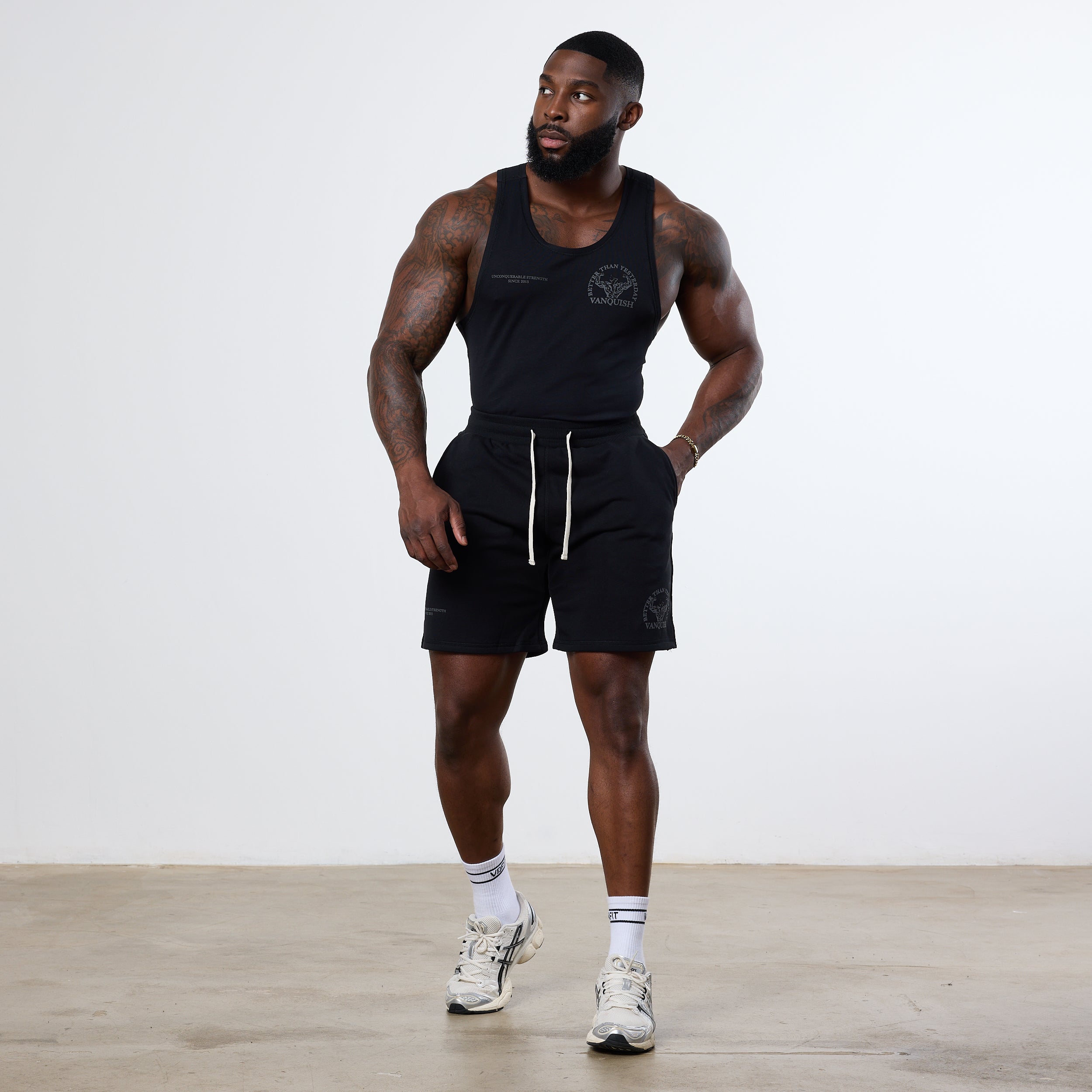 Vanquish Black Unconquerable Strength Wide Leg Shorts