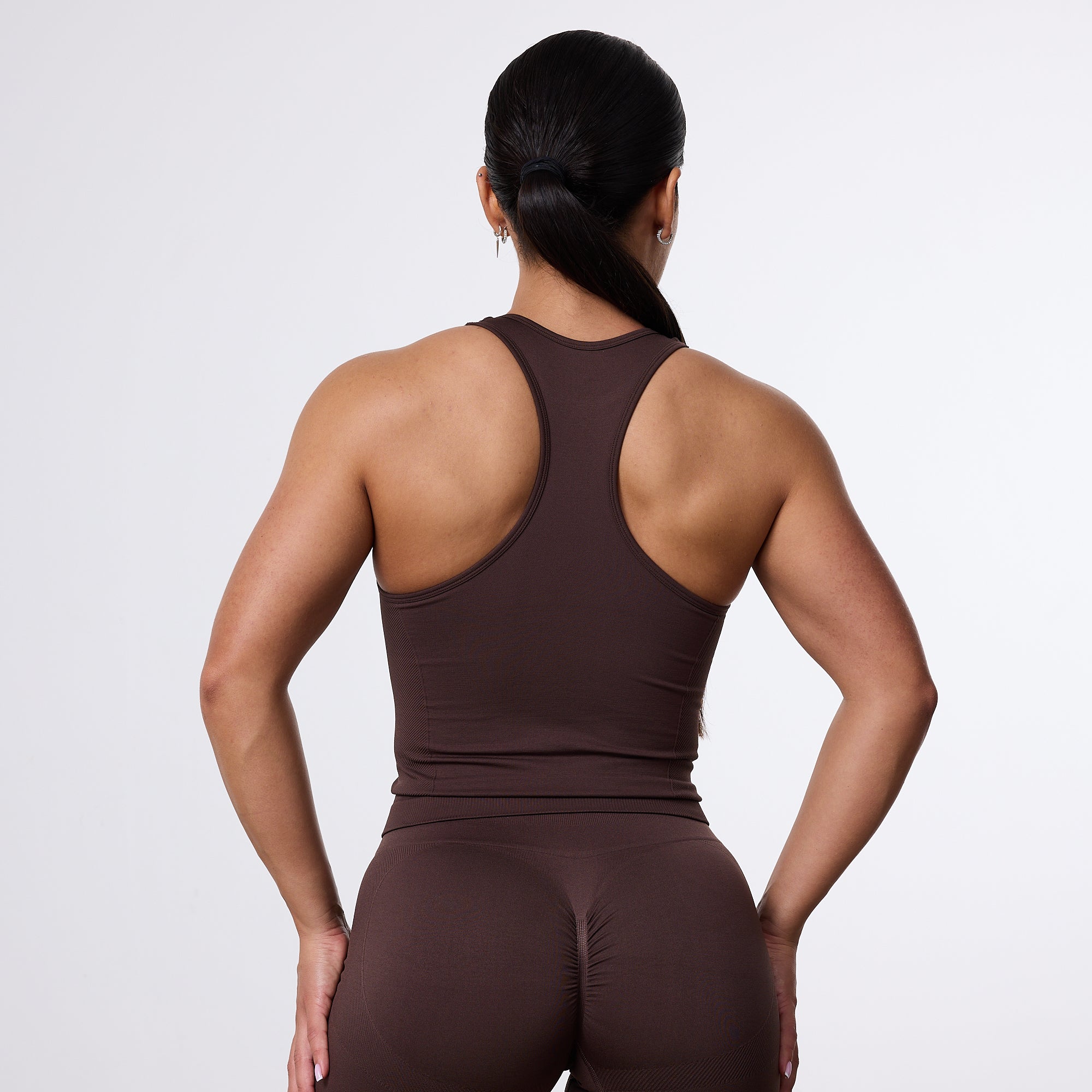 Vanquish Elevate Seamless Coffee Brown Racer Back Midi Tank Top