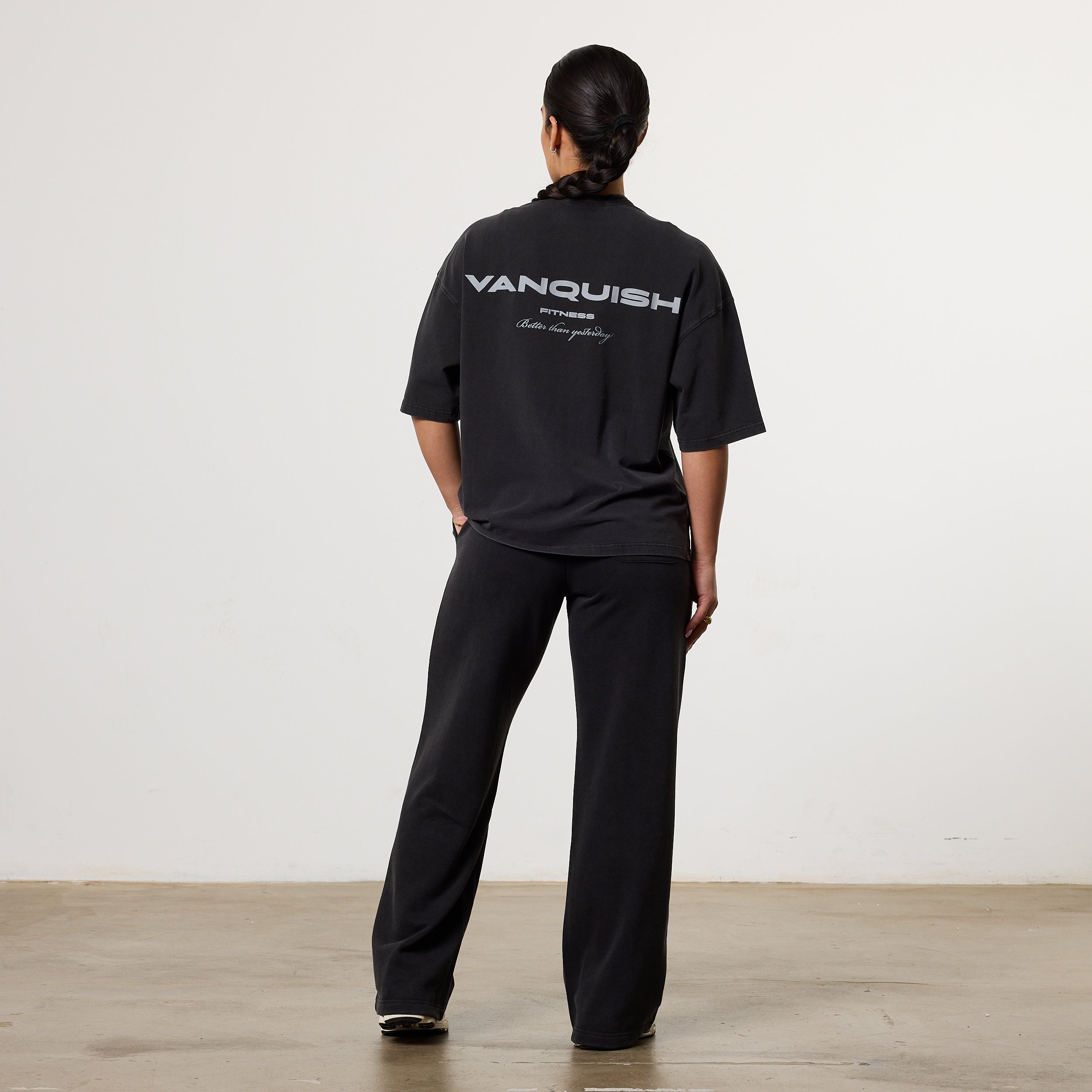 Vanquish Womens Washed Black Wide Leg Sweatpants