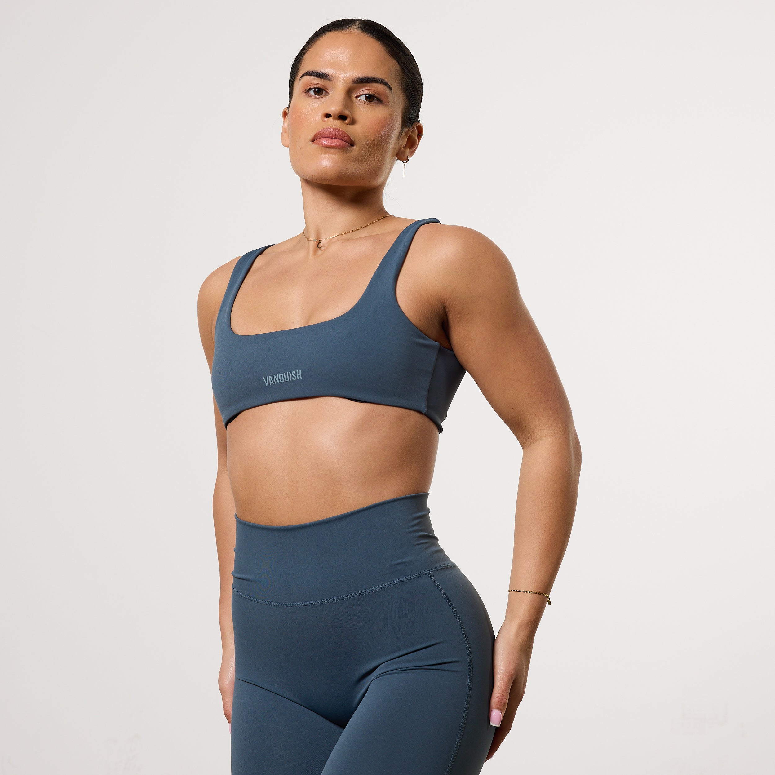 VANQUISH ENHANCE STEEL BLUE TWIST FRONT BRA