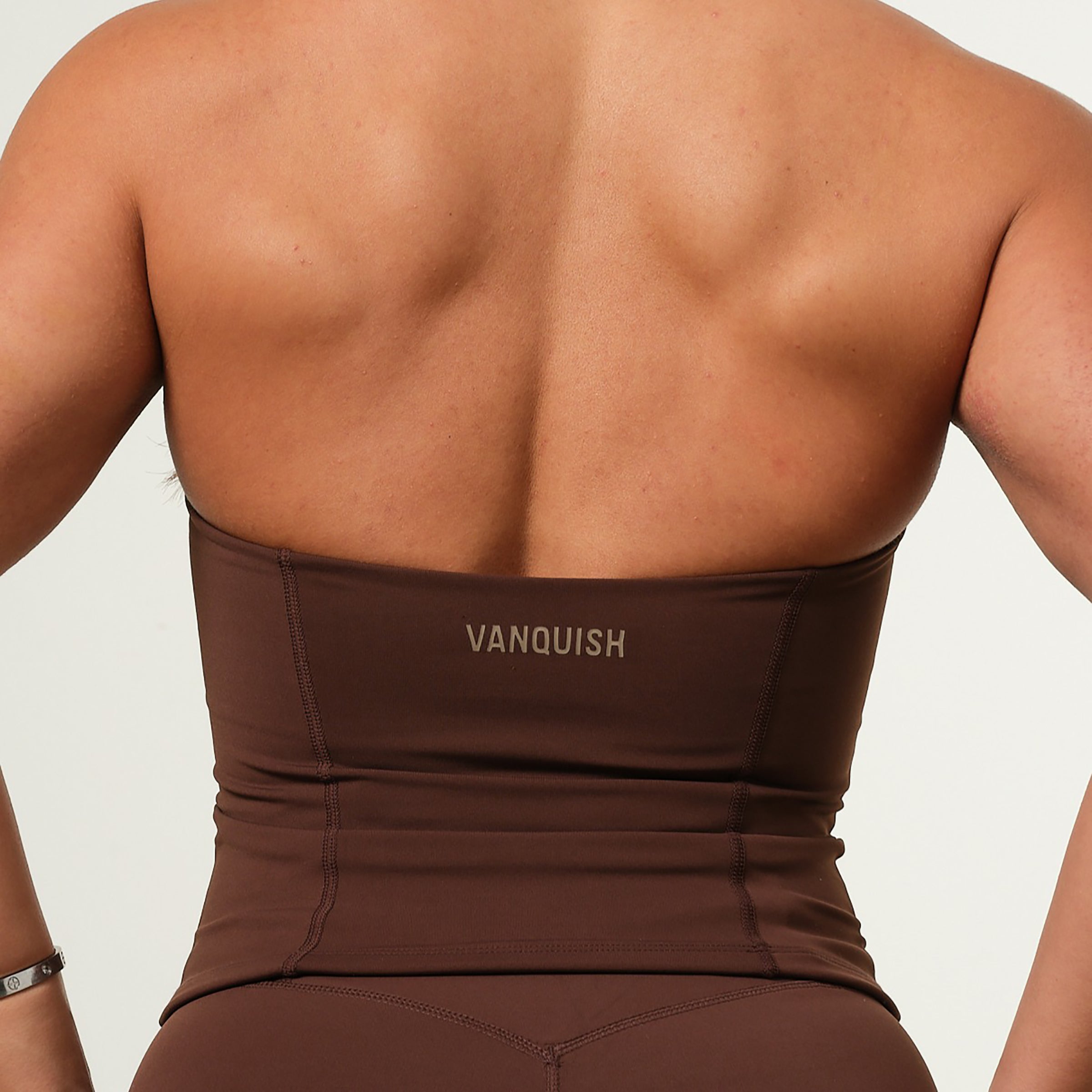 VANQUISH ENHANCE COFFEE BROWN HALTER NECK TOP