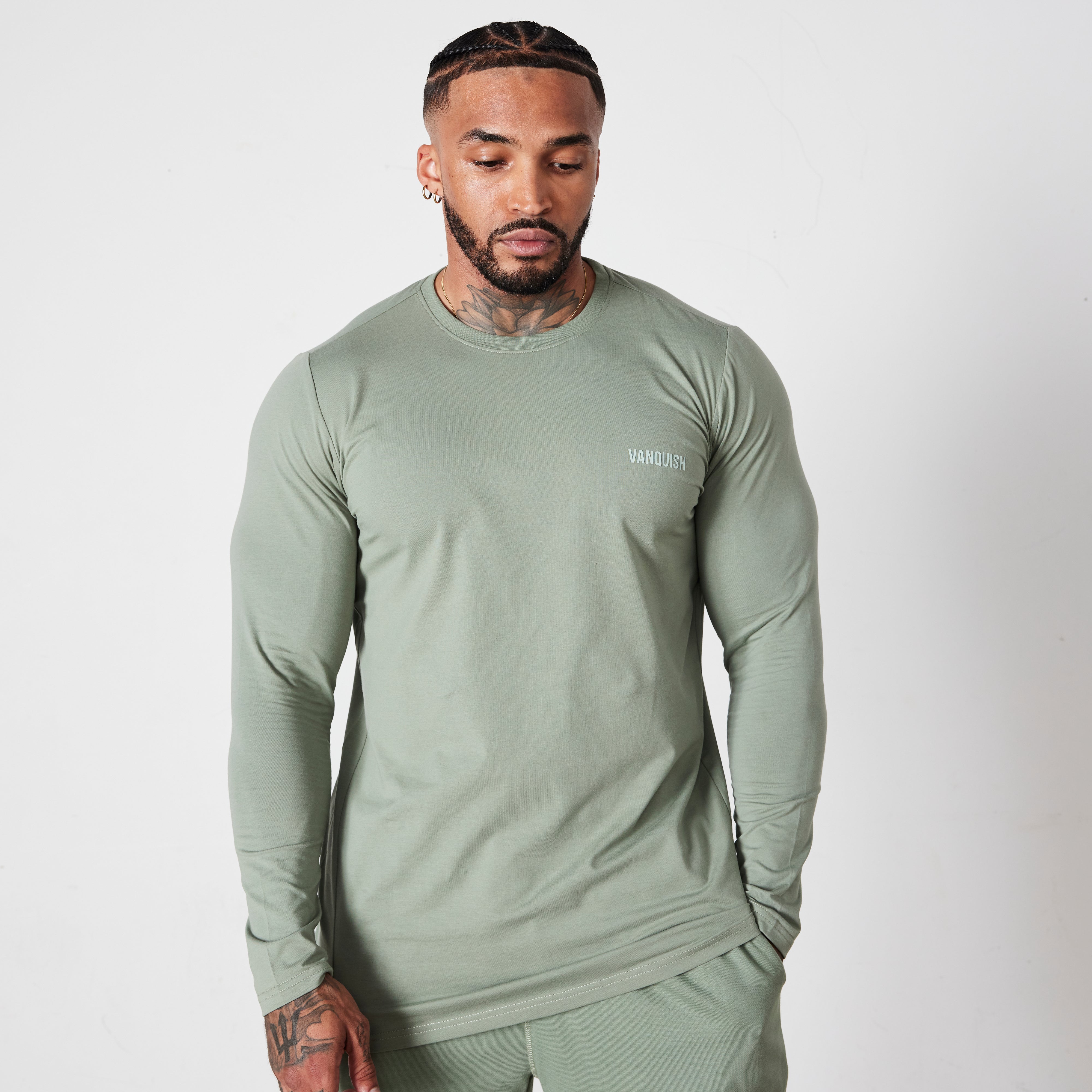 Vanquish Essential Green Slim Fit Long Sleeve T Shirt
