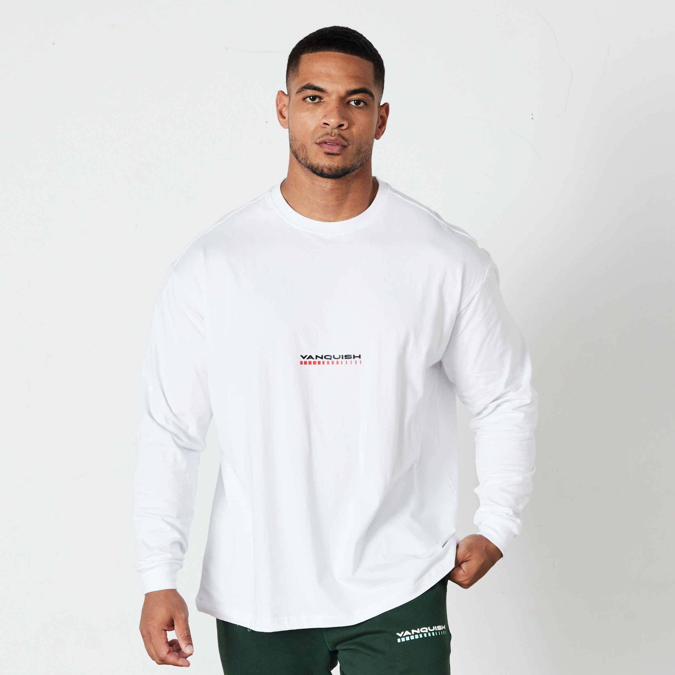 Vanquish White Athletics Division Oversized Long Sleeve T Shirt