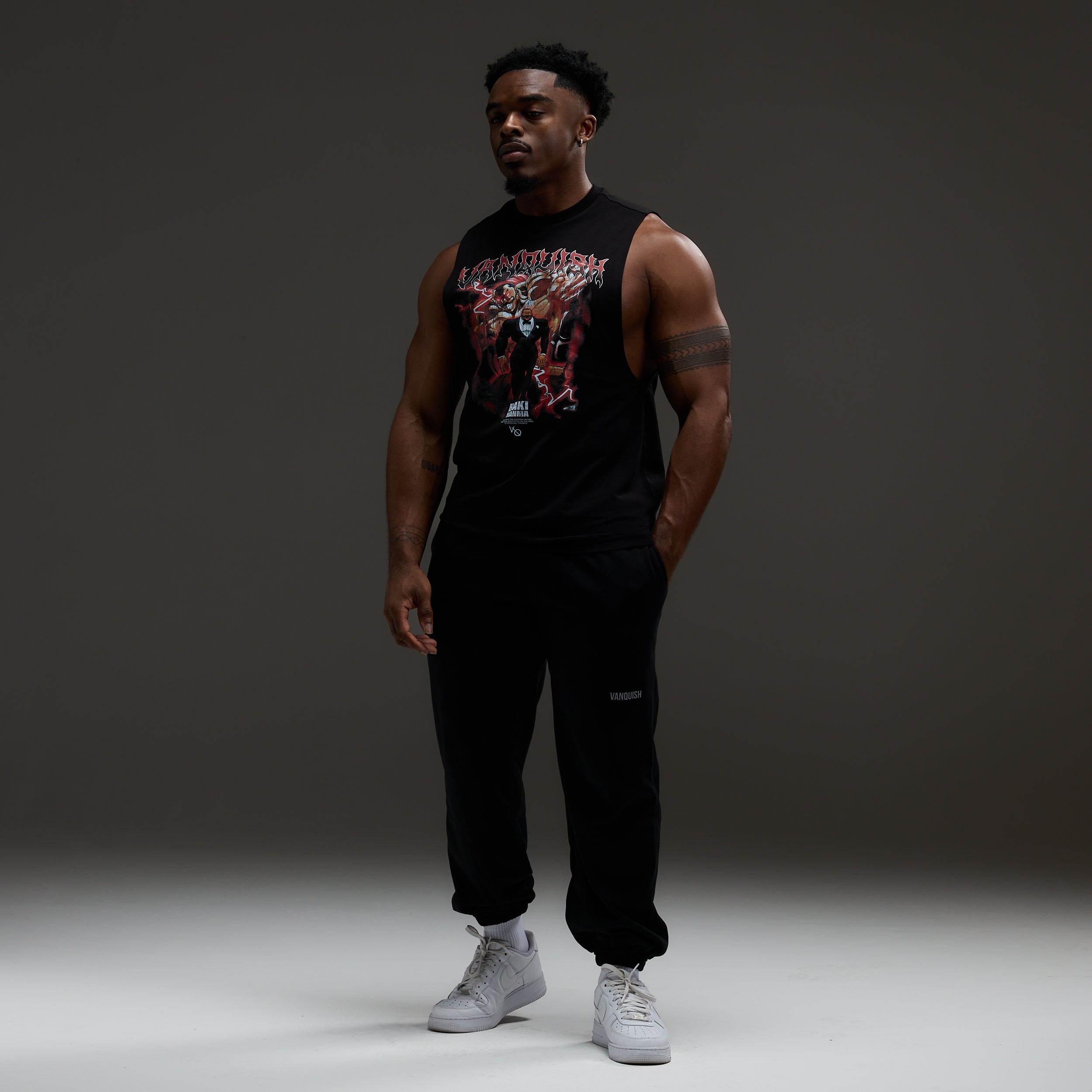 VQ x Baki: Black Oliva Sleeveless T Shirt