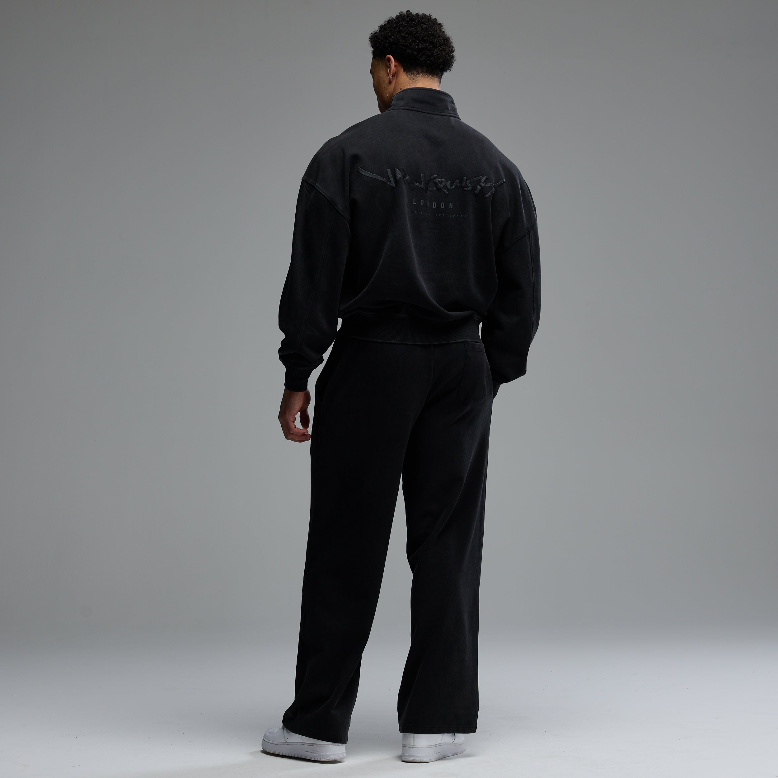 GRAFFITI WASHED BLACK STRAIGHT LEG SWEATPANTS