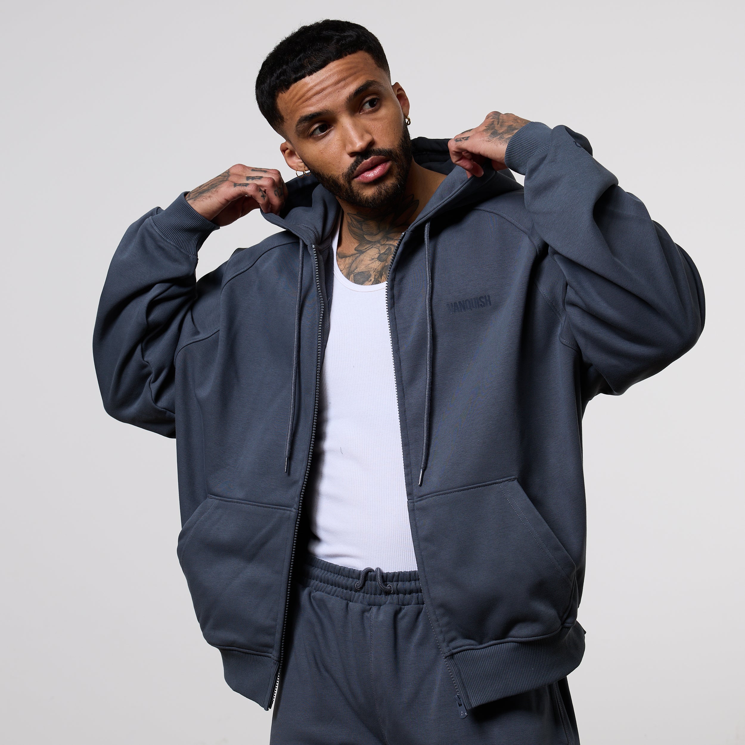 Vanquish Essential Denim Blue Oversized Boxy Hoodie