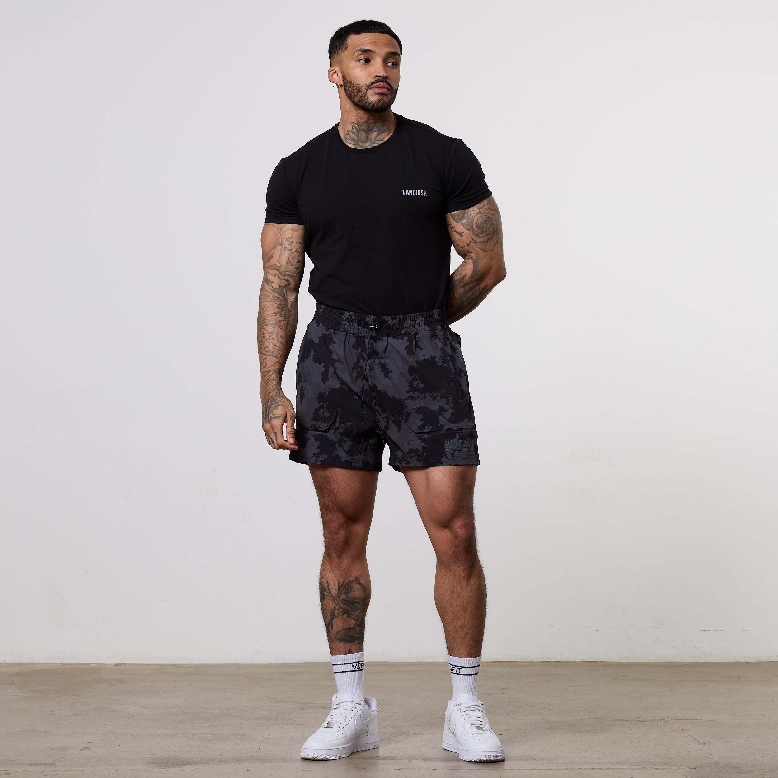 Vanquish Utility Black Camo 4" Shorts