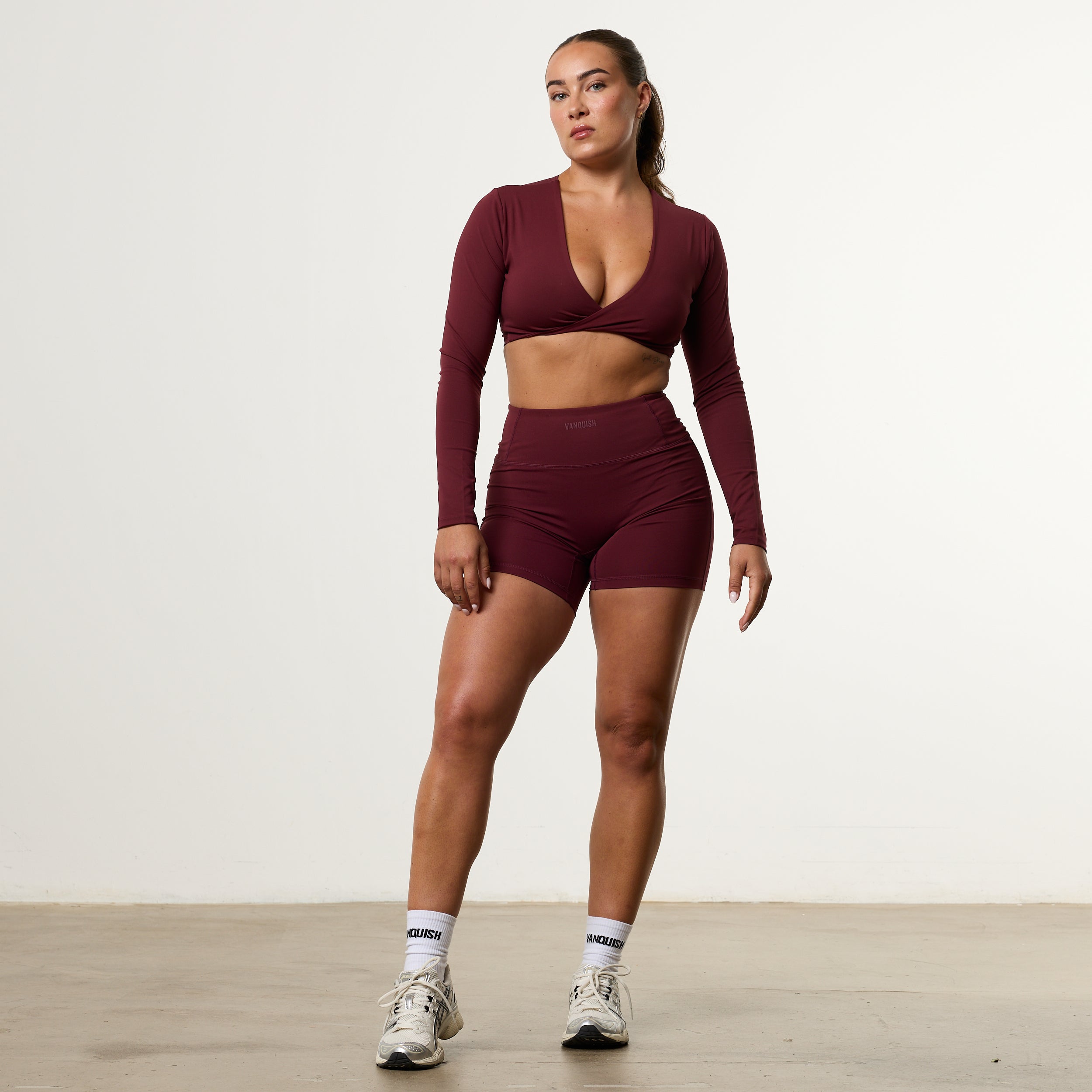 Enhance V2 Liqueor Red Long Sleeve Twist Front Top